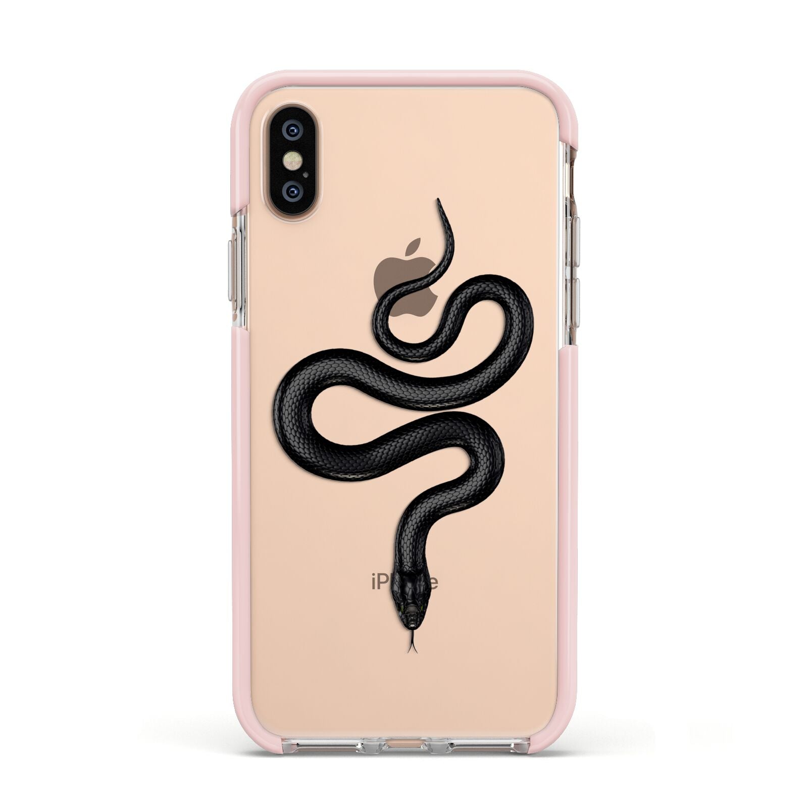Snake Apple iPhone Xs Impact Case Pink Edge on Gold Phone
