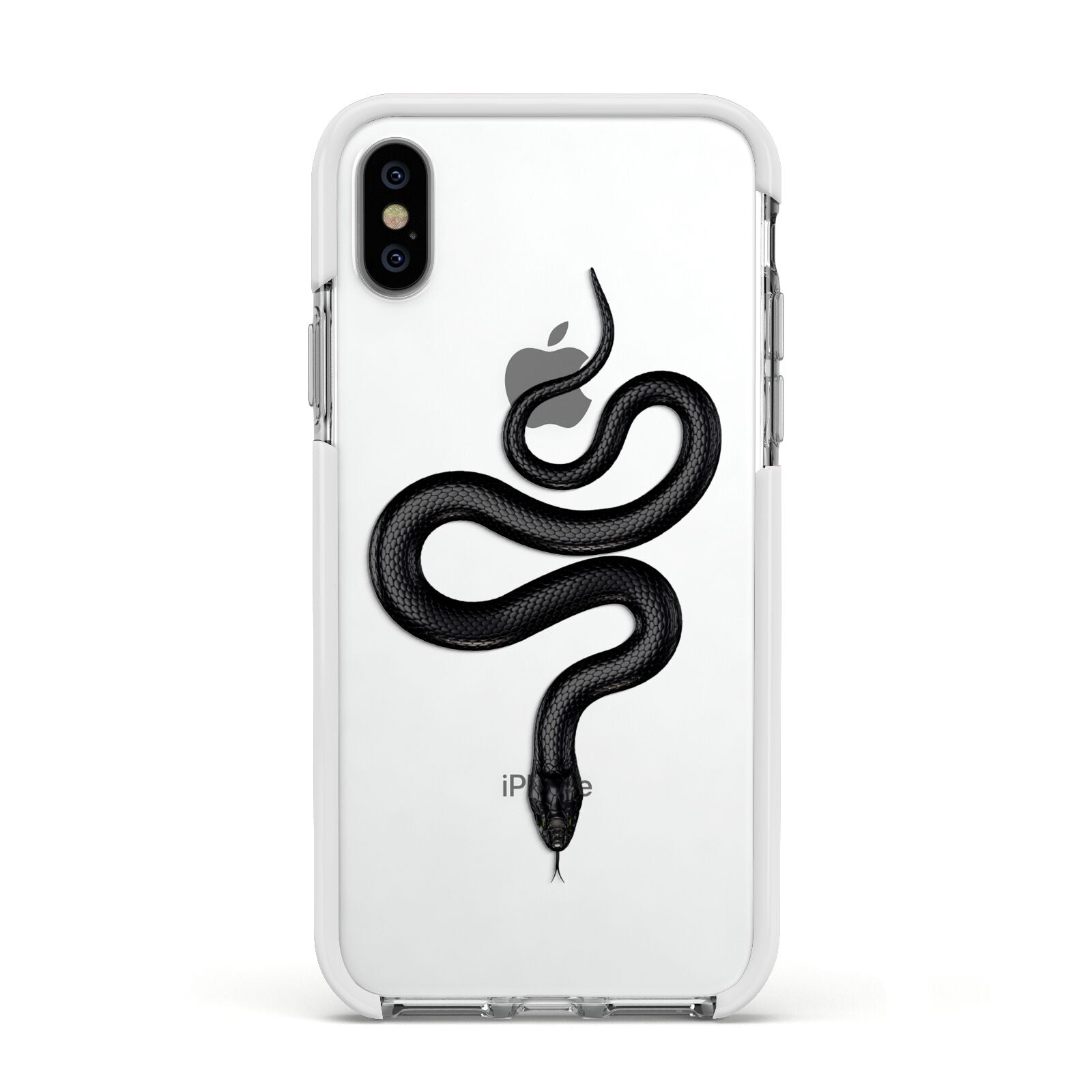 Snake Apple iPhone Xs Impact Case White Edge on Silver Phone