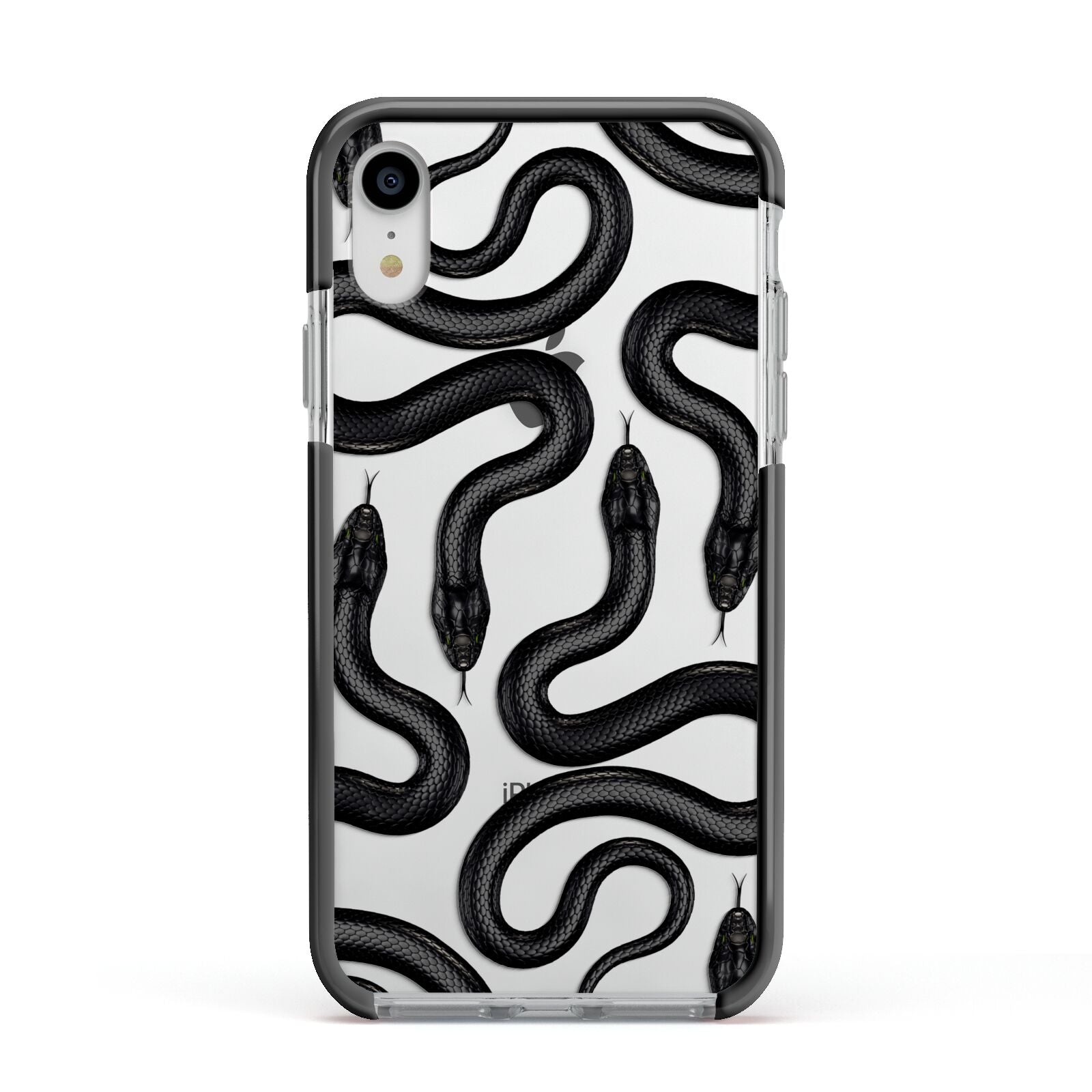 Snake Pattern Apple iPhone XR Impact Case Black Edge on Silver Phone