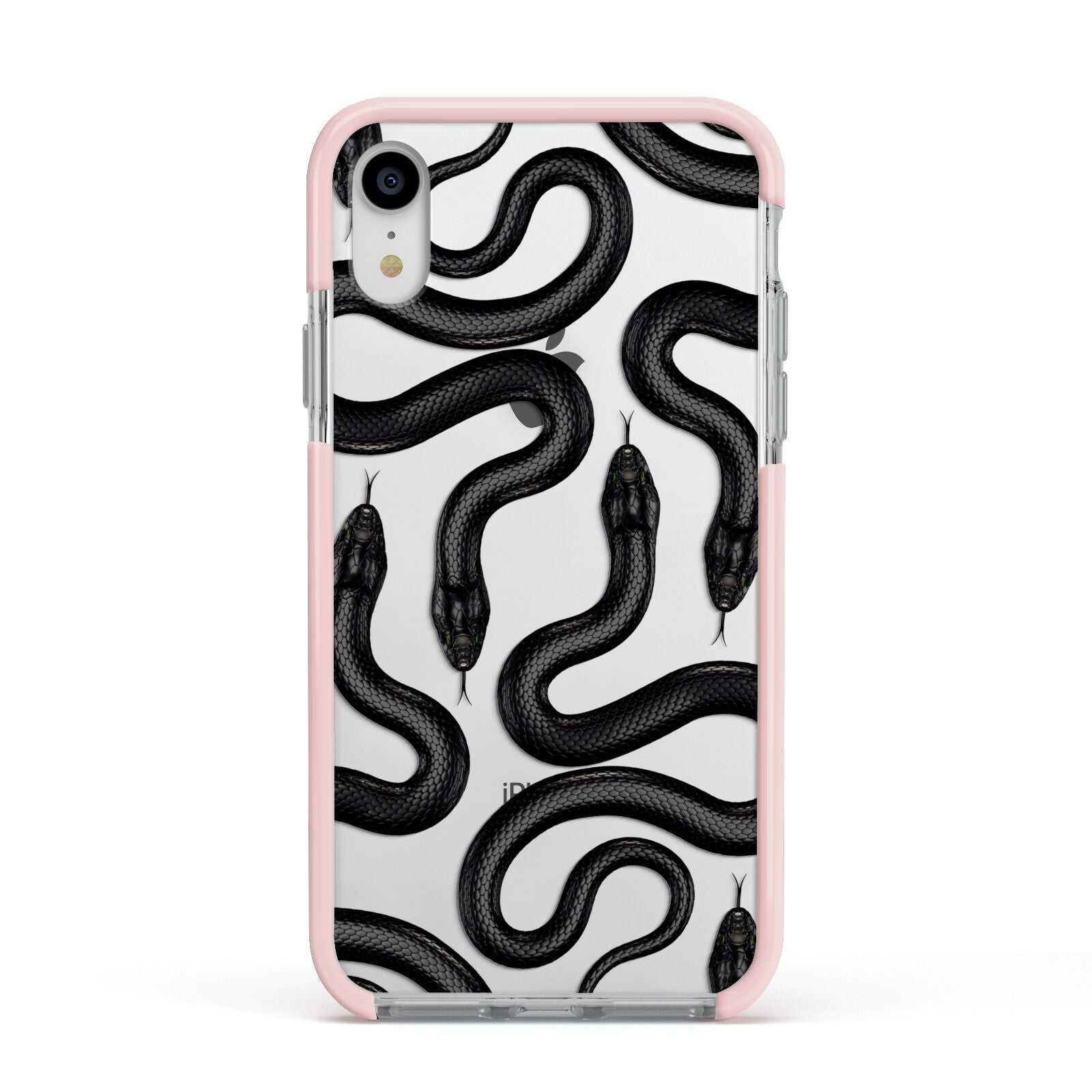 Snake Pattern Apple iPhone XR Impact Case Pink Edge on Silver Phone
