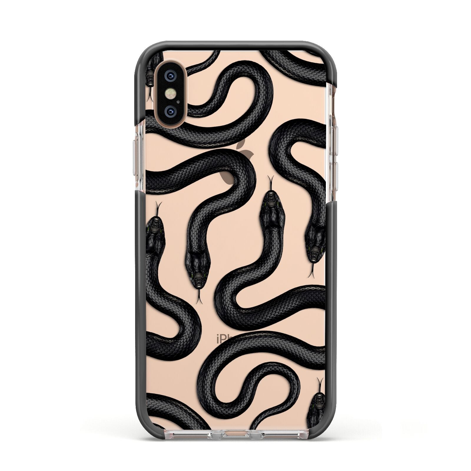 Snake Pattern Apple iPhone Xs Impact Case Black Edge on Gold Phone
