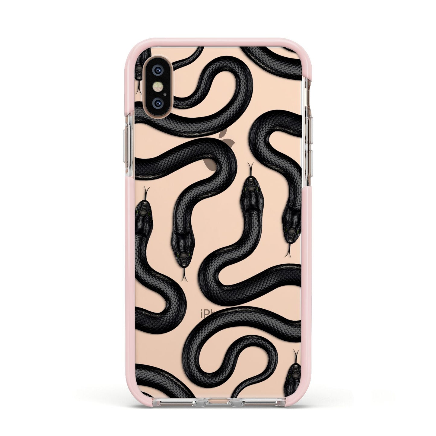 Snake Pattern Apple iPhone Xs Impact Case Pink Edge on Gold Phone