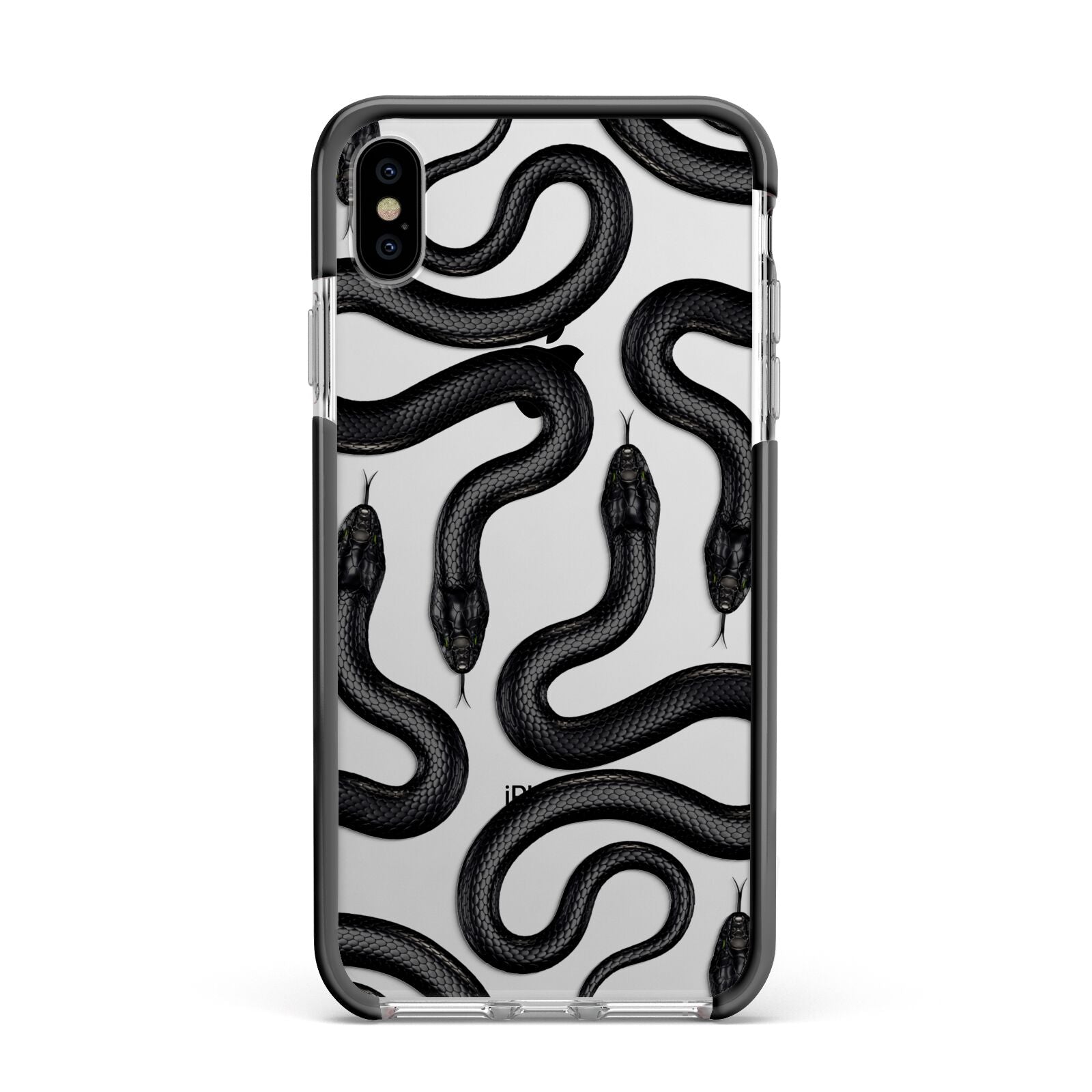 Snake Pattern Apple iPhone Xs Max Impact Case Black Edge on Silver Phone