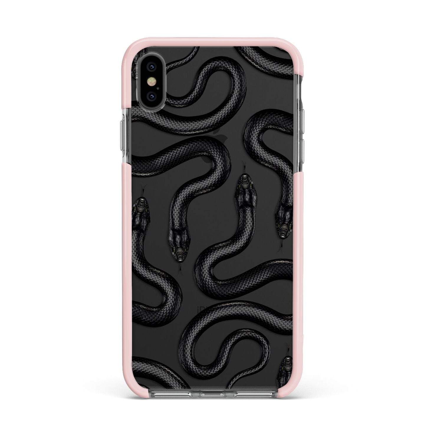 Snake Pattern Apple iPhone Xs Max Impact Case Pink Edge on Black Phone