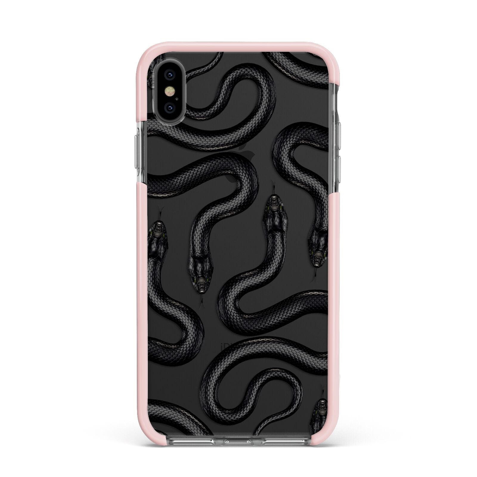 Snake Pattern Apple iPhone Xs Max Impact Case Pink Edge on Black Phone