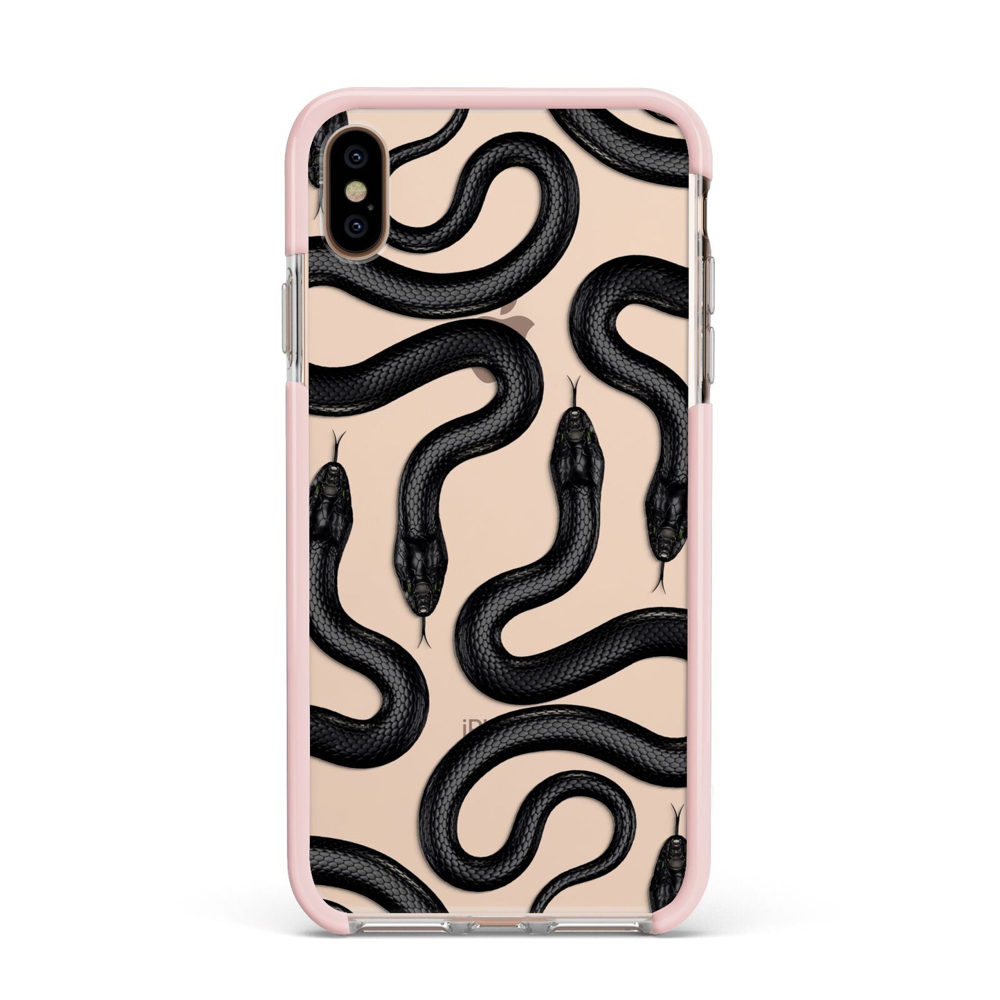 Snake Pattern Apple iPhone Xs Max Impact Case Pink Edge on Gold Phone