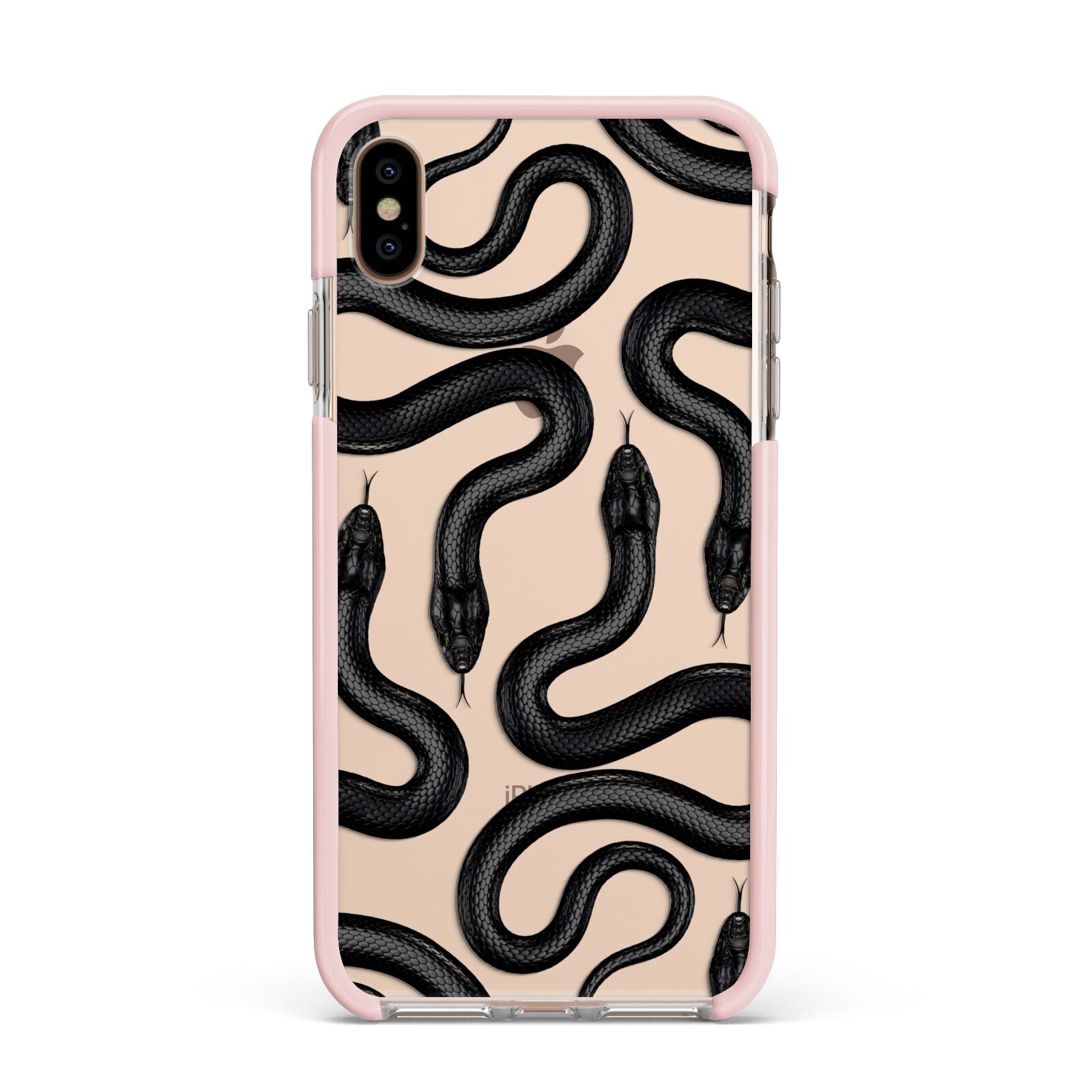 Snake Pattern Apple iPhone Xs Max Impact Case Pink Edge on Gold Phone