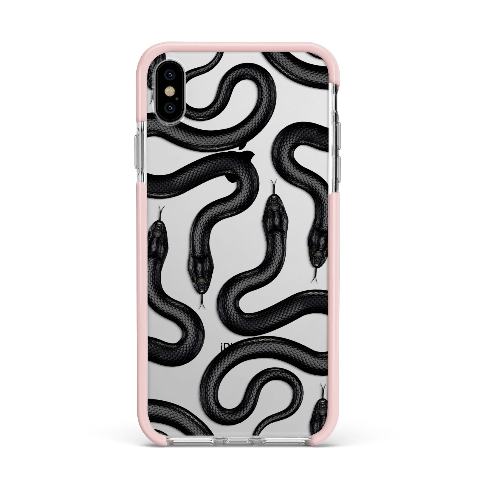 Snake Pattern Apple iPhone Xs Max Impact Case Pink Edge on Silver Phone