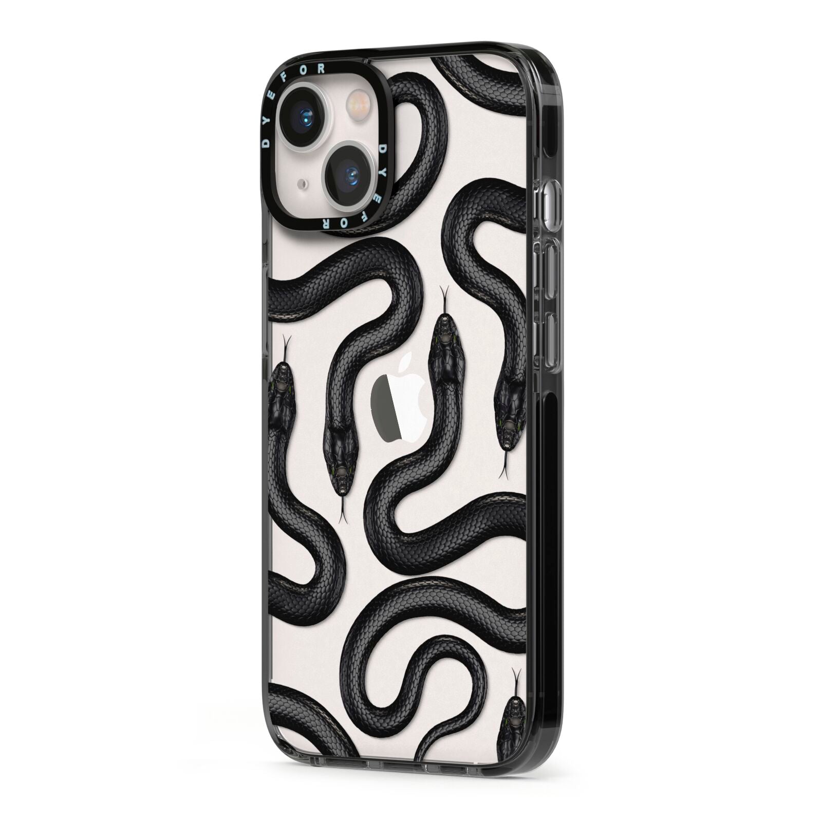 Snake Pattern iPhone 13 Black Impact Case Side Angle on Silver phone