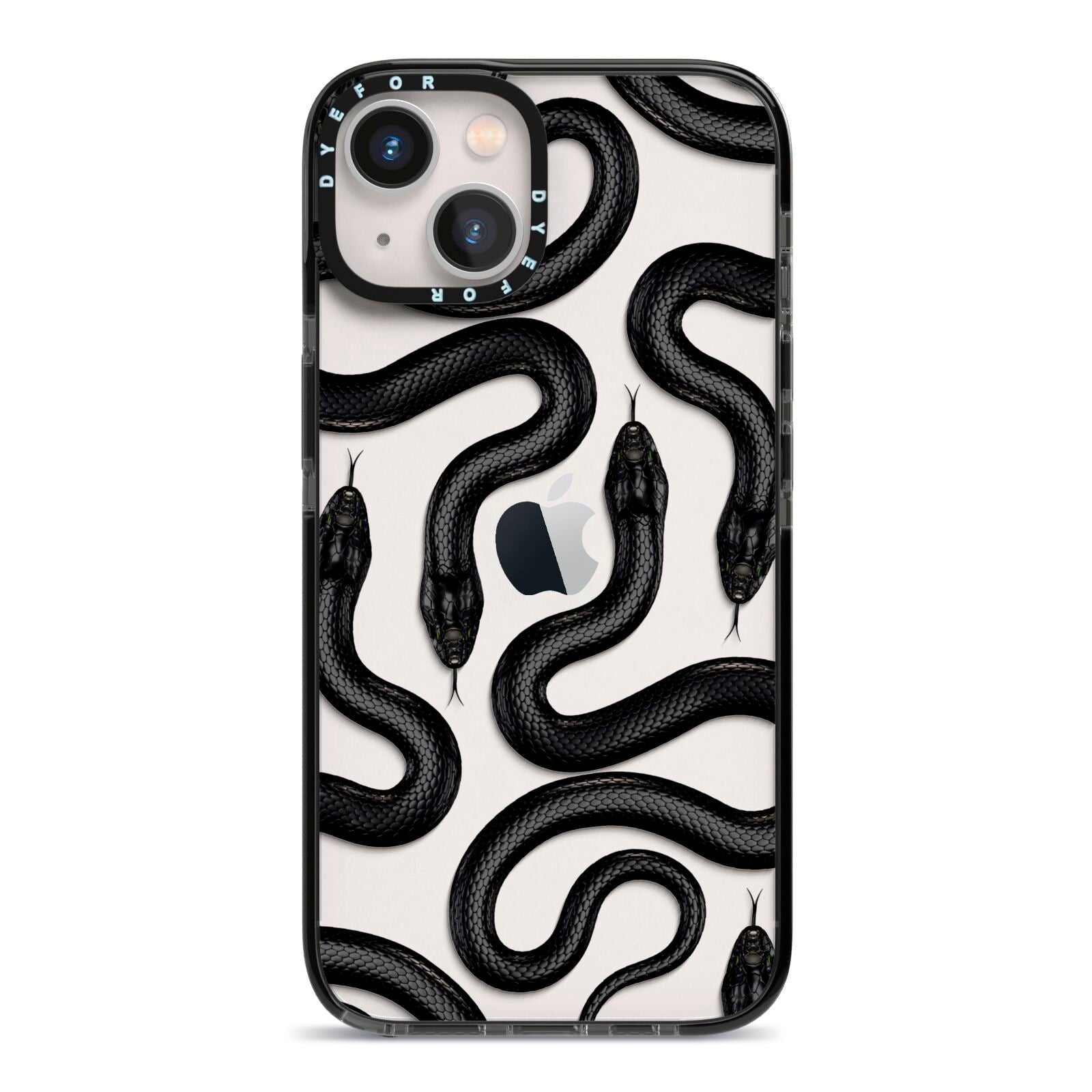 Snake Pattern iPhone 13 Black Impact Case on Silver phone