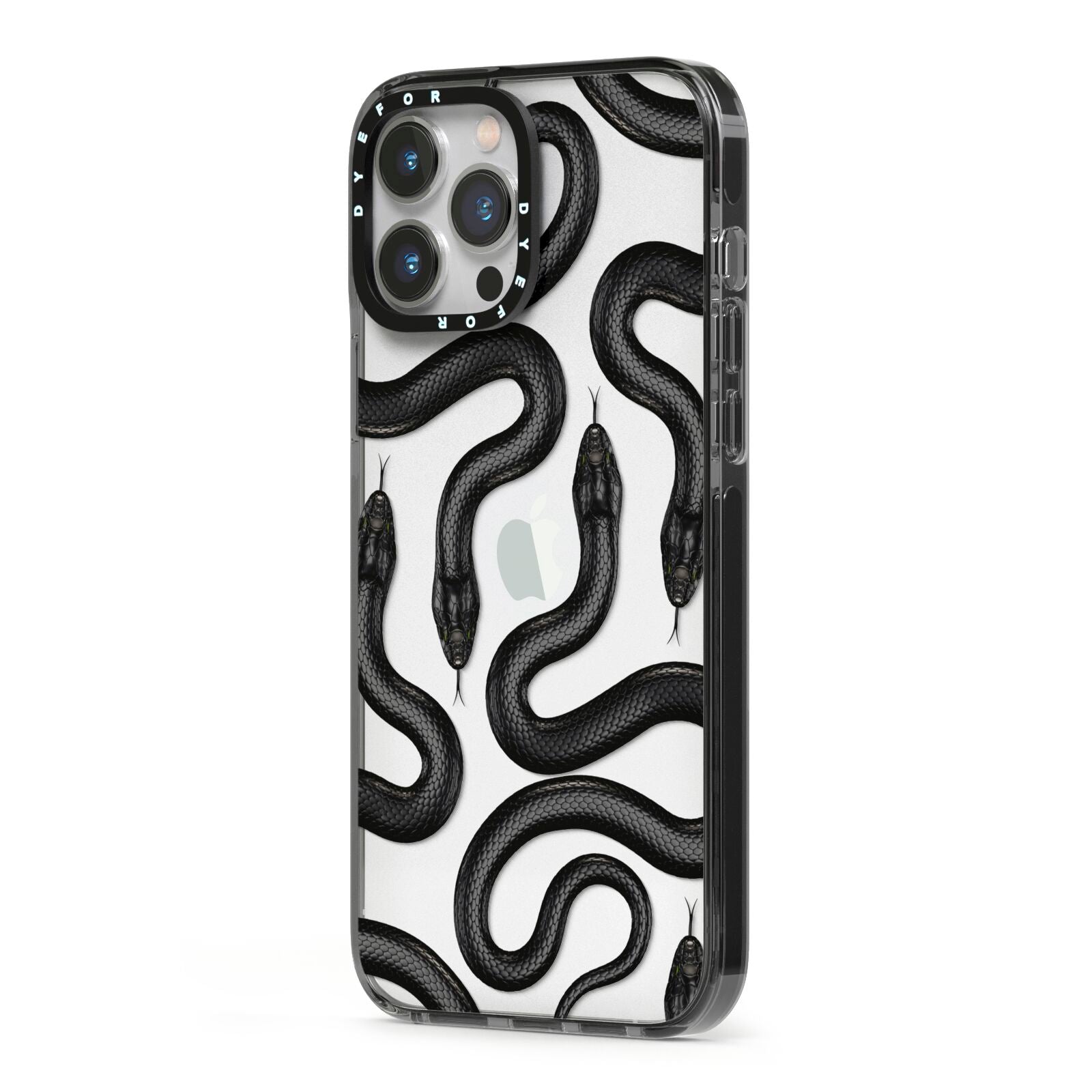 Snake Pattern iPhone 13 Pro Max Black Impact Case Side Angle on Silver phone