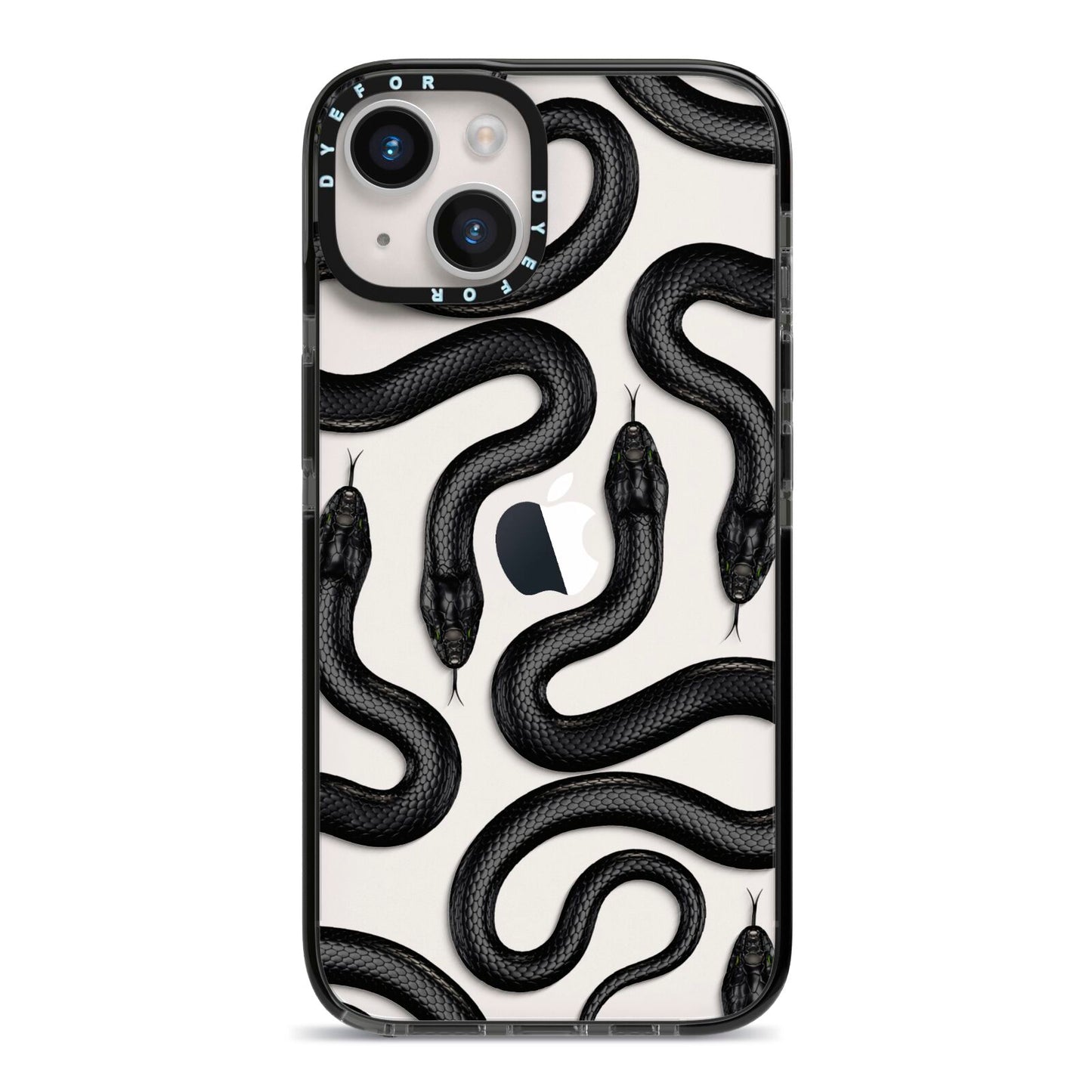 Snake Pattern iPhone 14 Black Impact Case on Silver phone