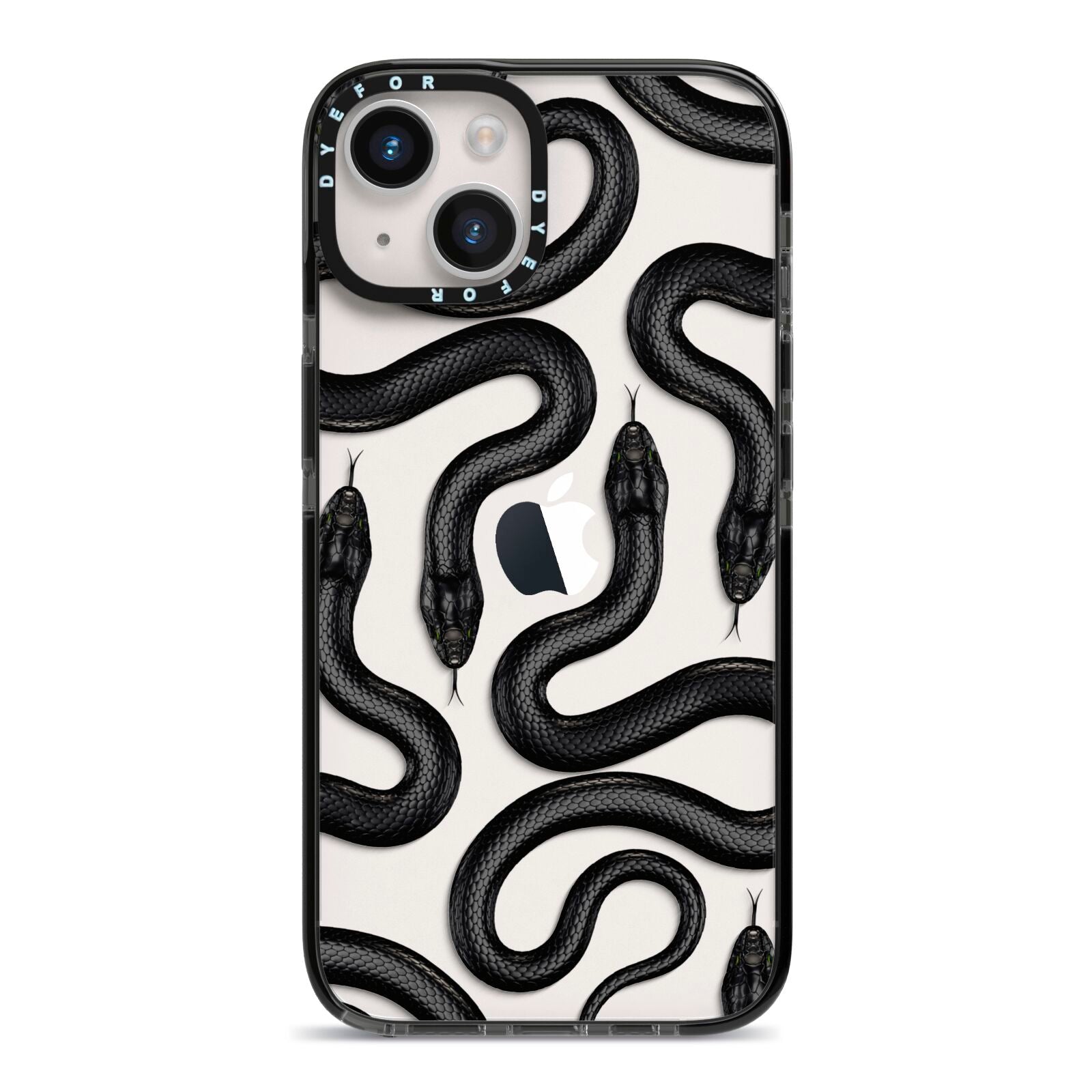 Snake Pattern iPhone 14 Black Impact Case on Silver phone