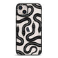 Snake Pattern iPhone 14 Plus Black Impact Case on Silver phone