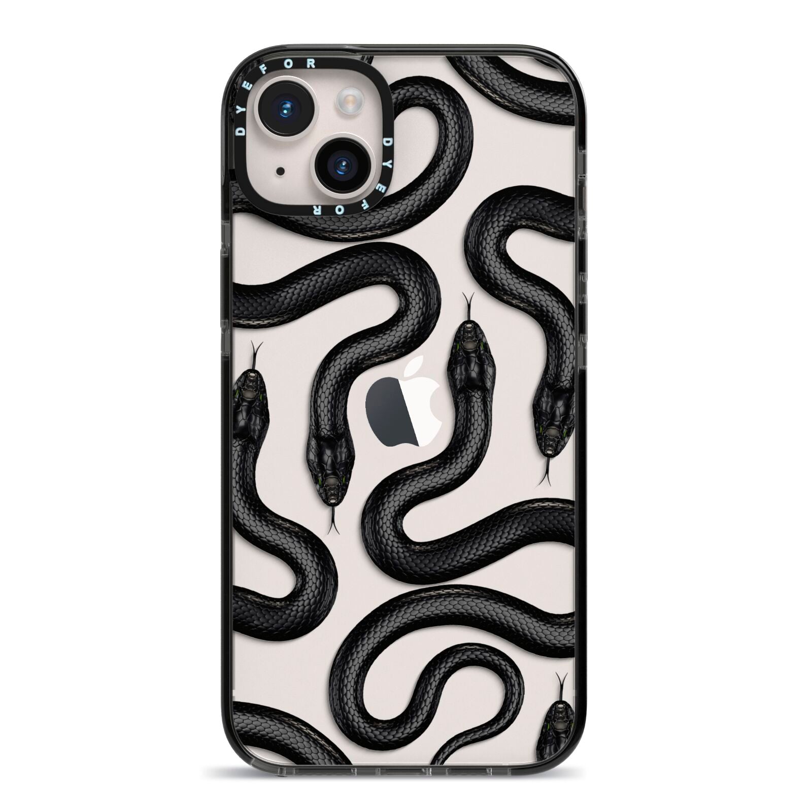 Snake Pattern iPhone 14 Plus Black Impact Case on Silver phone