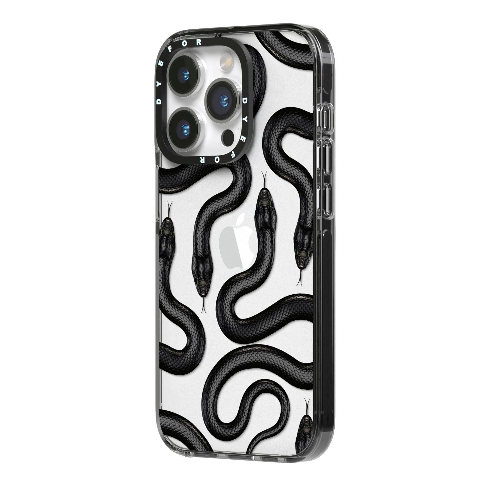 Snake Pattern iPhone 14 Pro Black Impact Case Side Angle on Silver phone