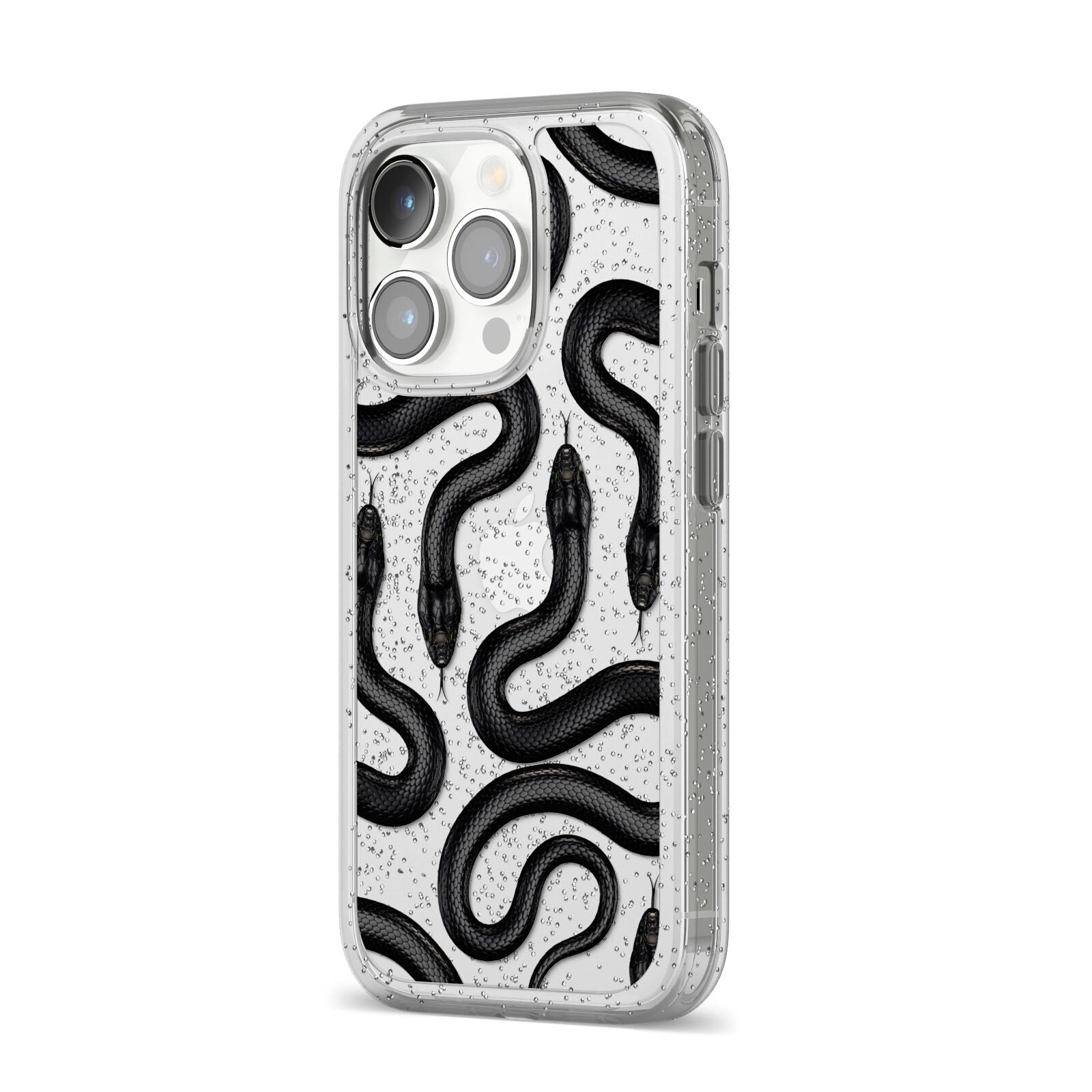 Snake Pattern iPhone 14 Pro Glitter Tough Case Silver Angled Image