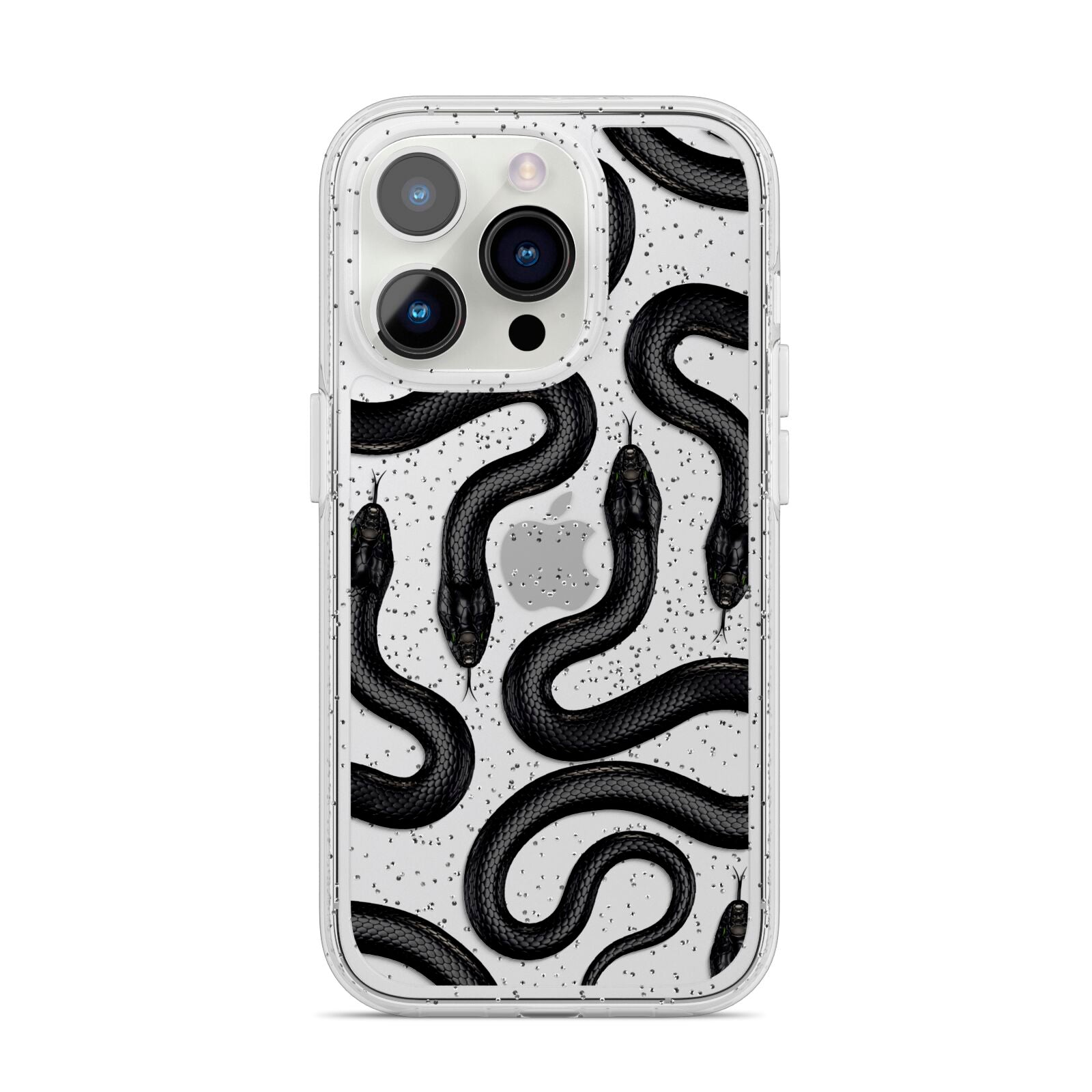 Snake Pattern iPhone 14 Pro Glitter Tough Case Silver