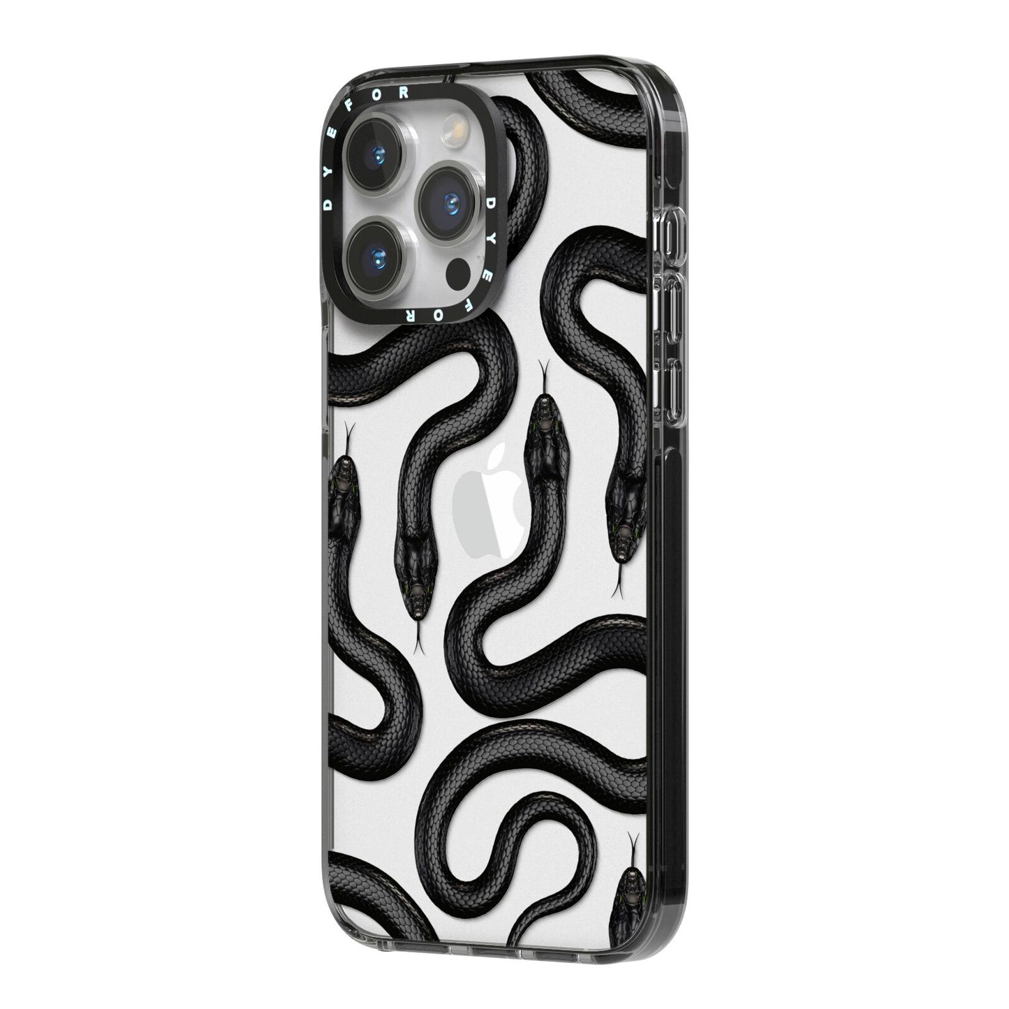 Snake Pattern iPhone 14 Pro Max Black Impact Case Side Angle on Silver phone
