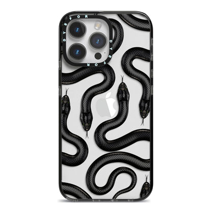 Snake Pattern iPhone 14 Pro Max Black Impact Case on Silver phone