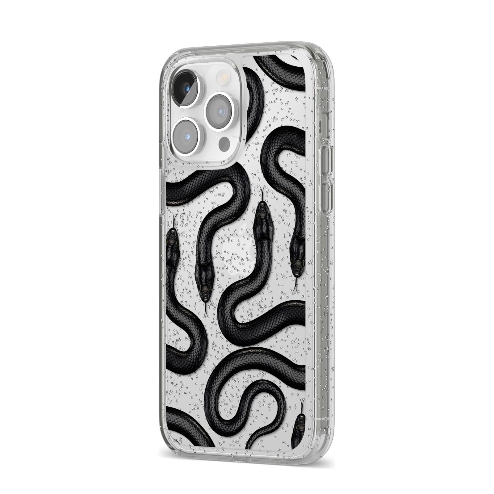 Snake Pattern iPhone 14 Pro Max Glitter Tough Case Silver Angled Image