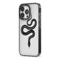 Snake iPhone 13 Pro Black Impact Case Side Angle on Silver phone