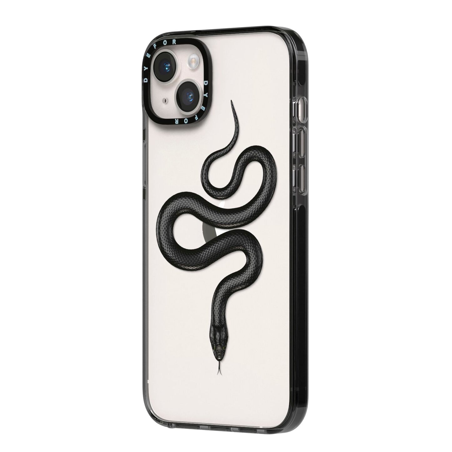 Snake iPhone 14 Plus Black Impact Case Side Angle on Silver phone