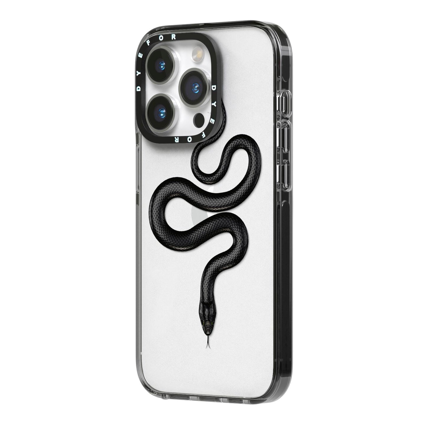 Snake iPhone 14 Pro Black Impact Case Side Angle on Silver phone