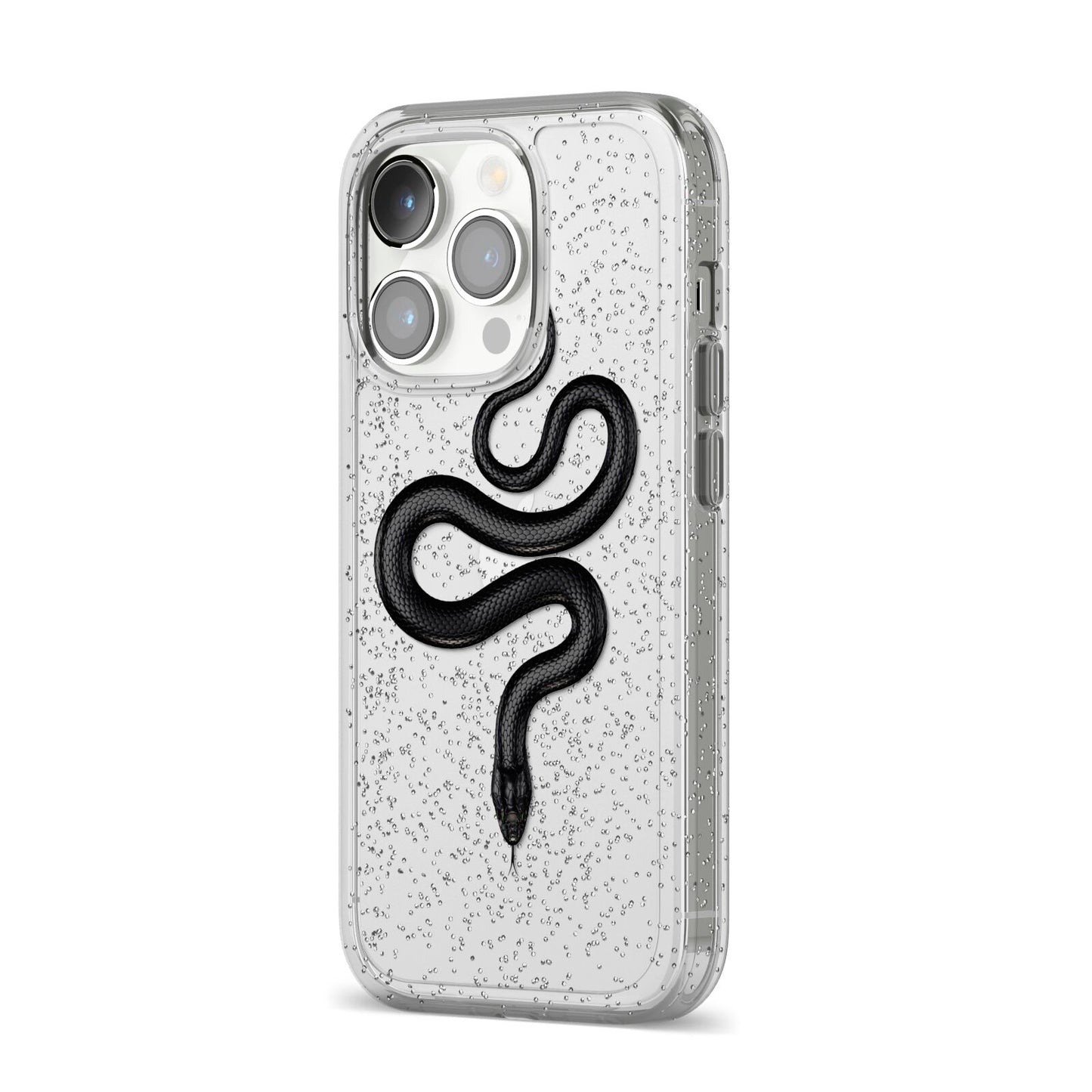 Snake iPhone 14 Pro Glitter Tough Case Silver Angled Image