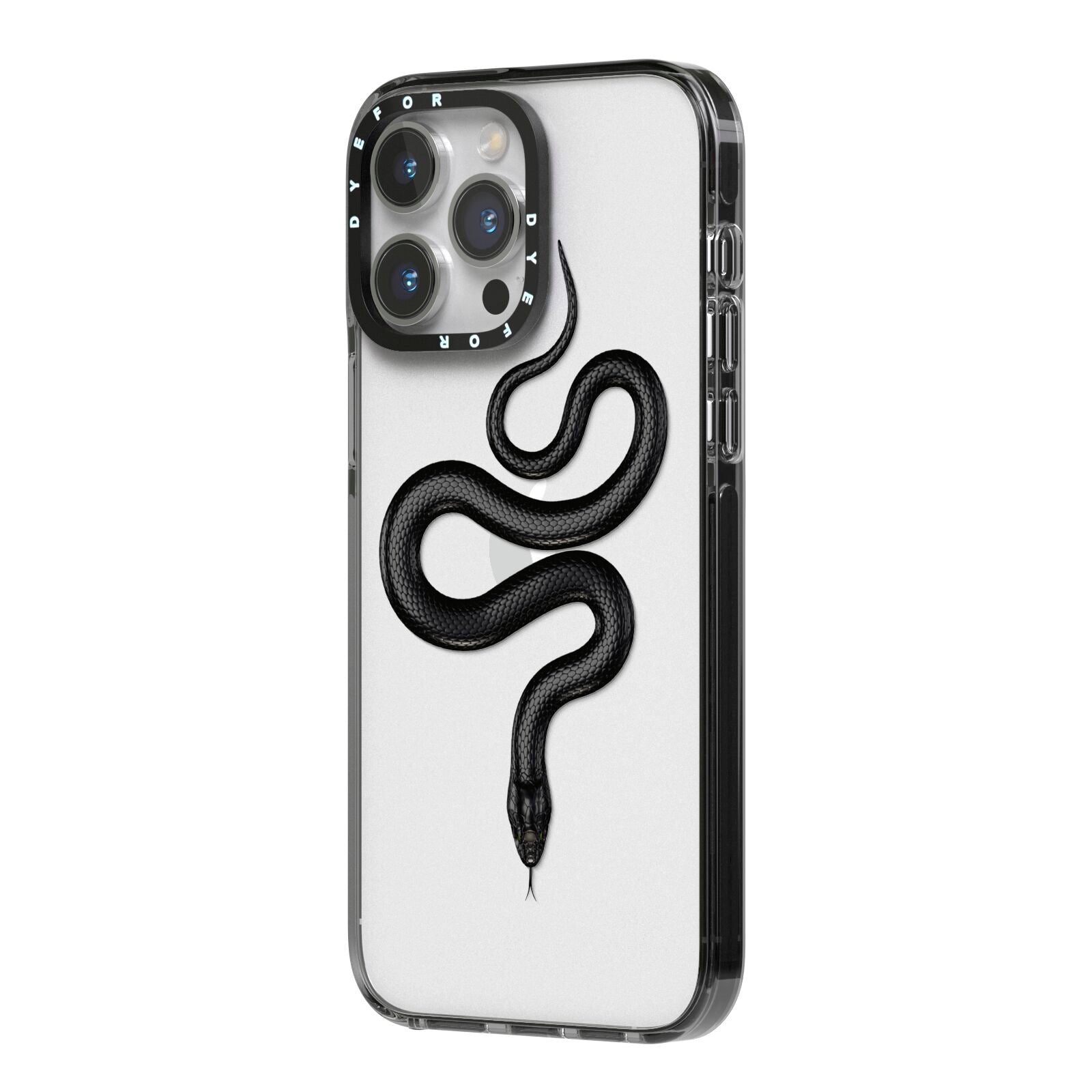 Snake iPhone 14 Pro Max Black Impact Case Side Angle on Silver phone