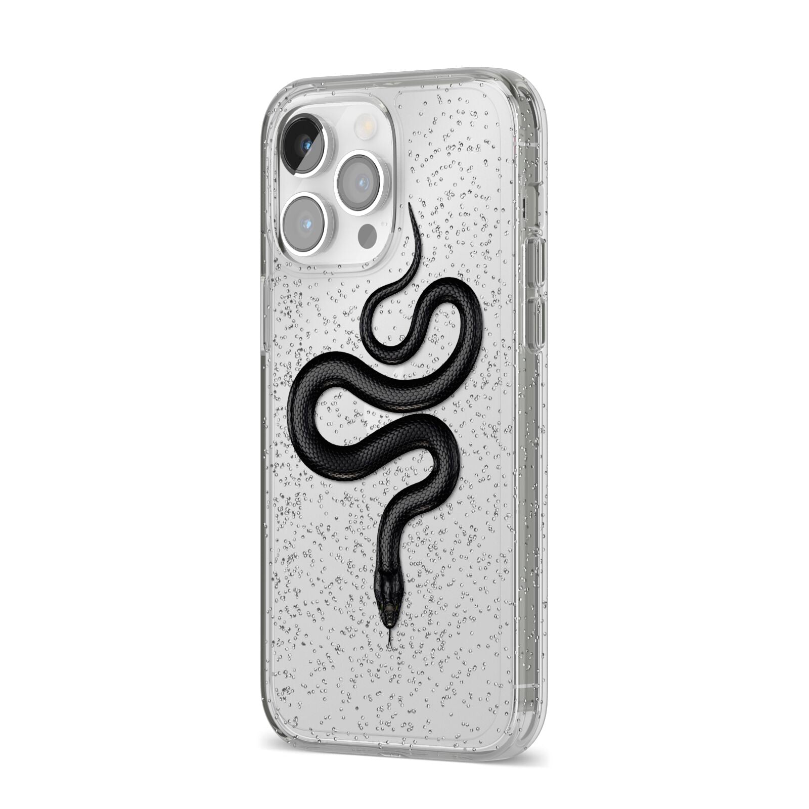 Snake iPhone 14 Pro Max Glitter Tough Case Silver Angled Image