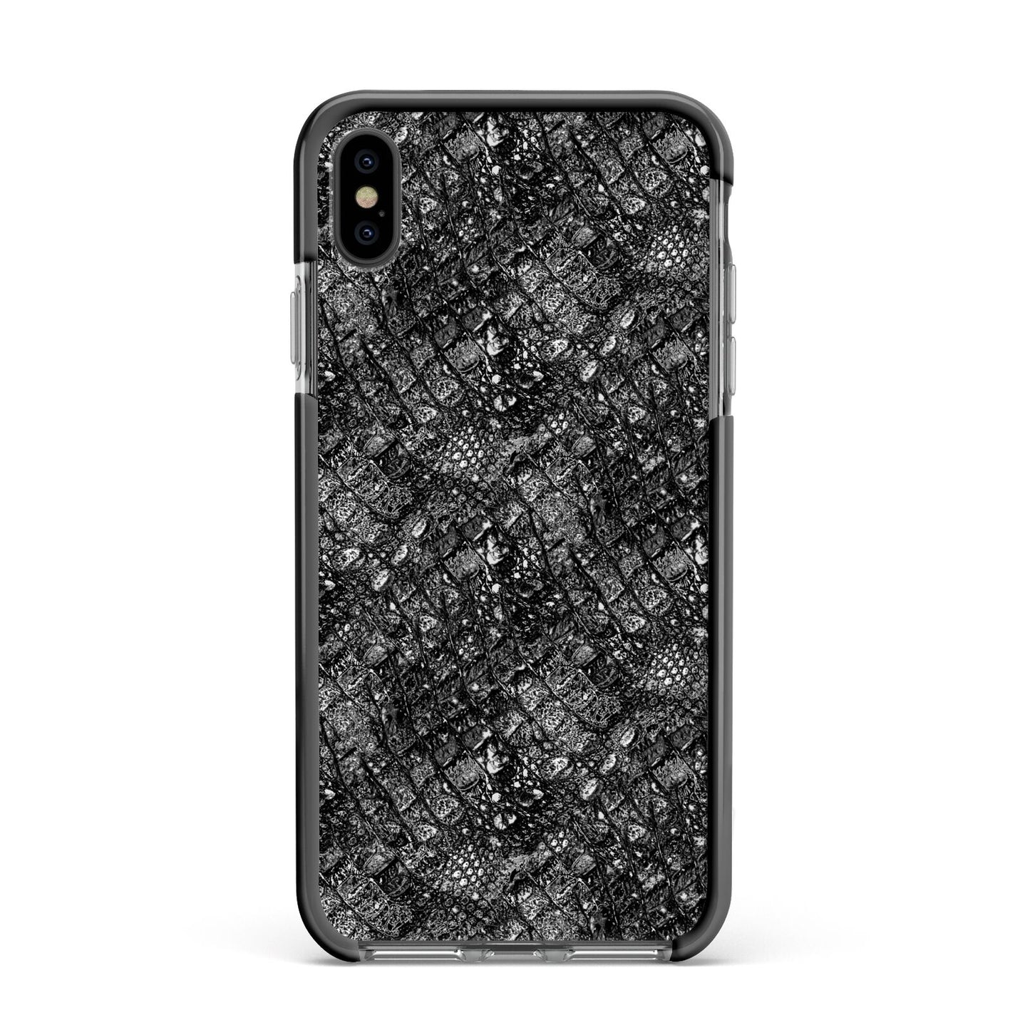 Snakeskin Design Apple iPhone Xs Max Impact Case Black Edge on Black Phone