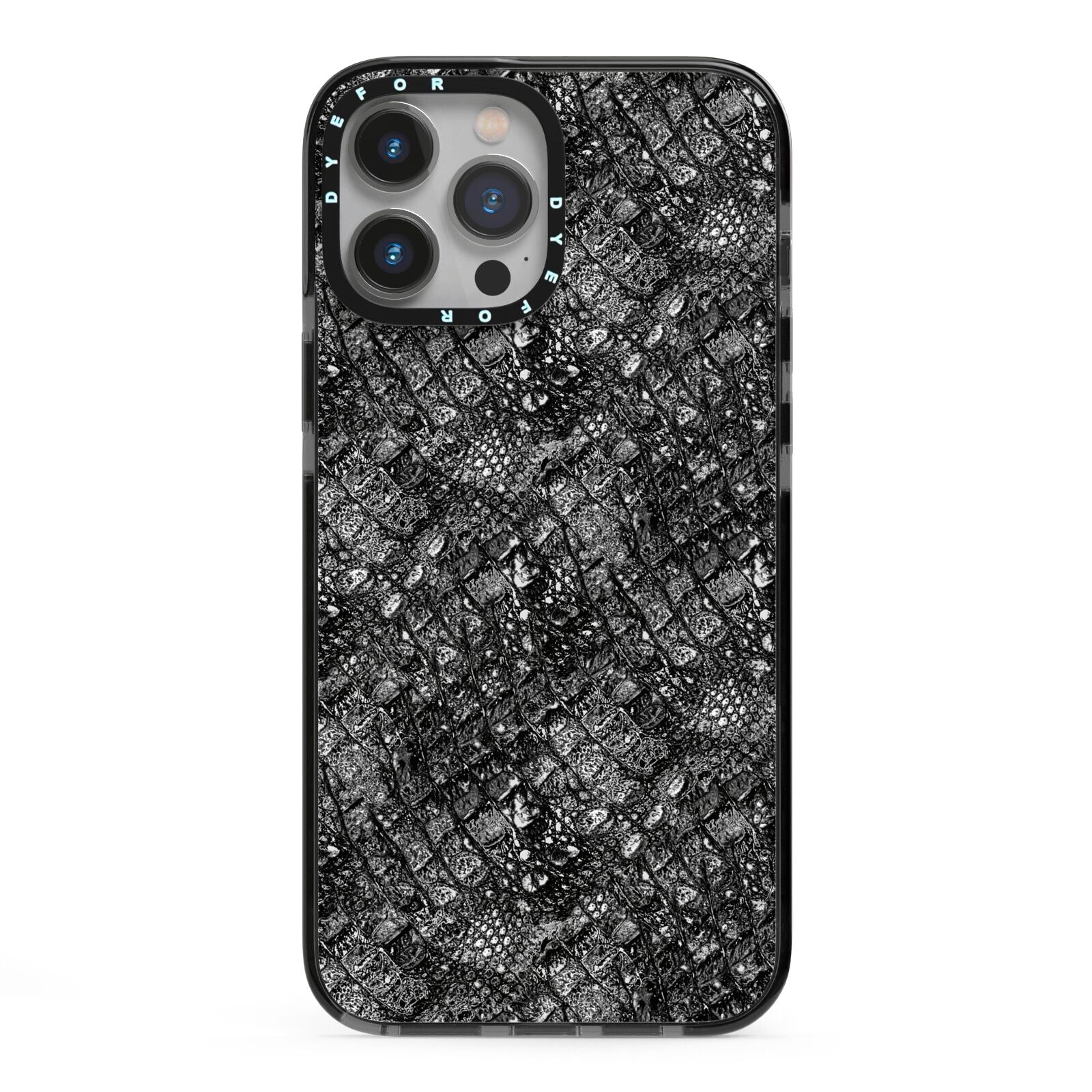 Snakeskin Design iPhone 13 Pro Max Black Impact Case on Silver phone
