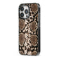 Snakeskin Pattern iPhone 13 Pro Black Impact Case Side Angle on Silver phone