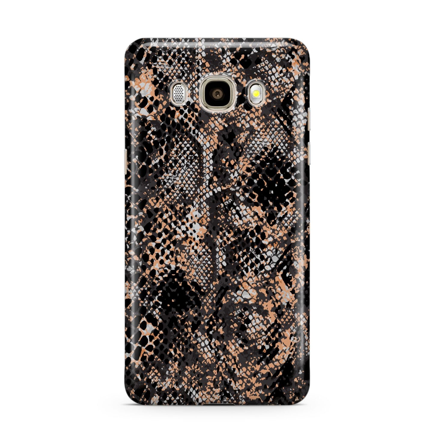 Snakeskin Print Samsung Galaxy J7 2016 Case on gold phone