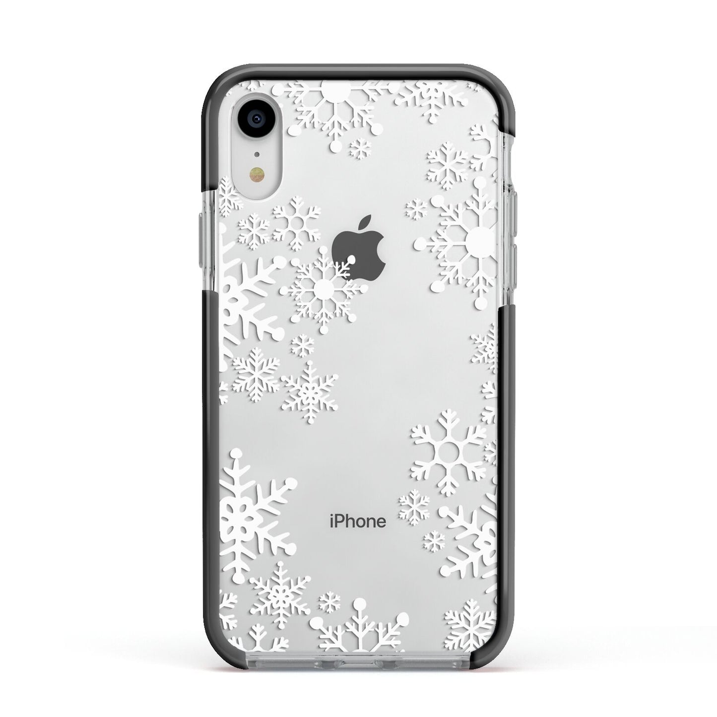 Snowflake Apple iPhone XR Impact Case Black Edge on Silver Phone