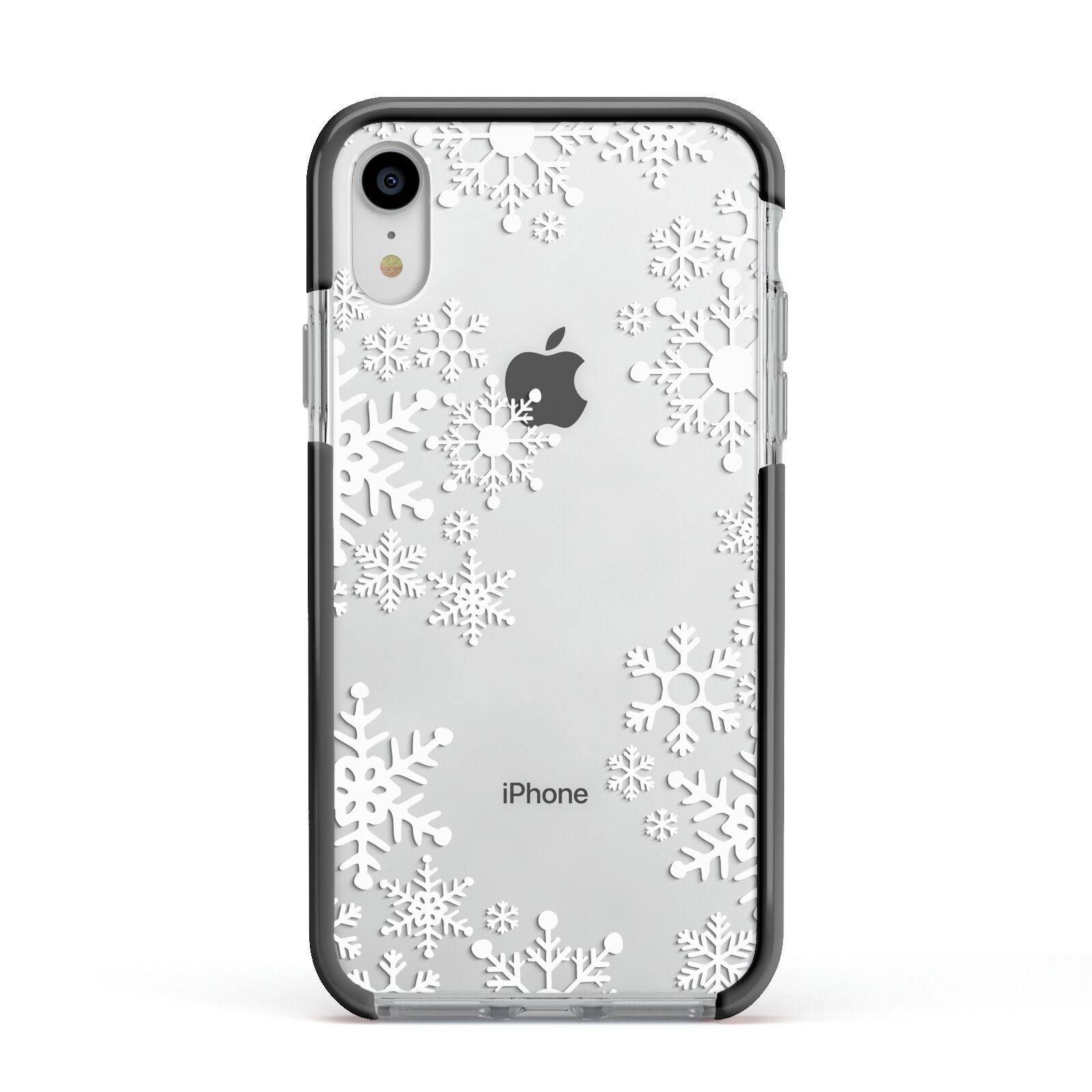 Snowflake Apple iPhone XR Impact Case Black Edge on Silver Phone