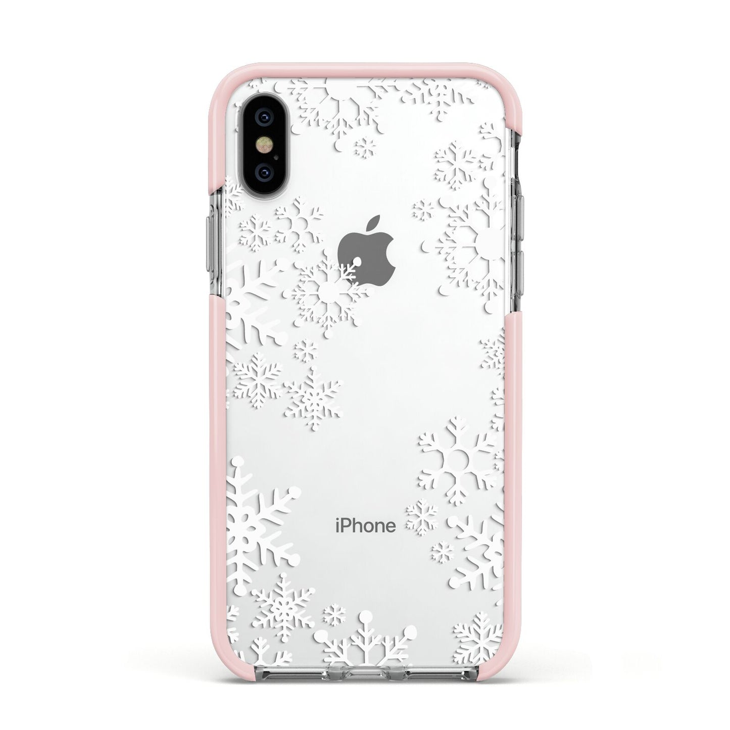 Snowflake Apple iPhone Xs Impact Case Pink Edge on Silver Phone