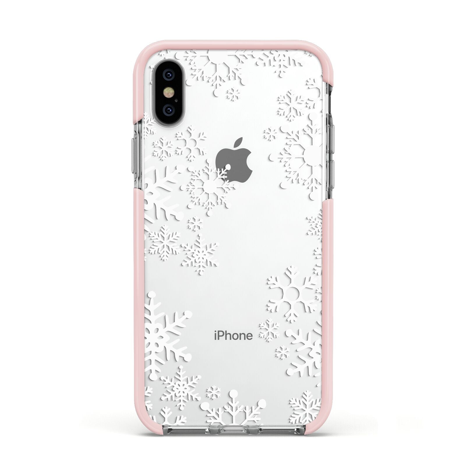Snowflake Apple iPhone Xs Impact Case Pink Edge on Silver Phone