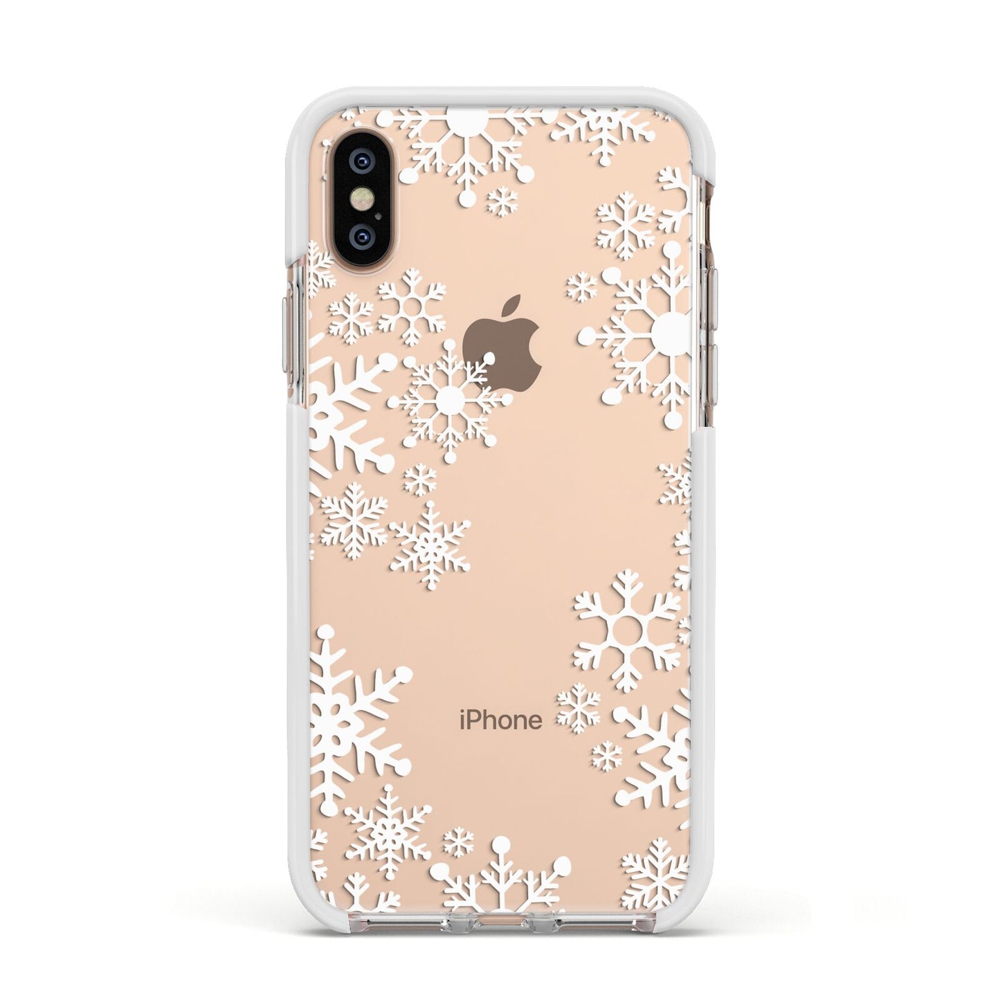 Snowflake Apple iPhone Xs Impact Case White Edge on Gold Phone