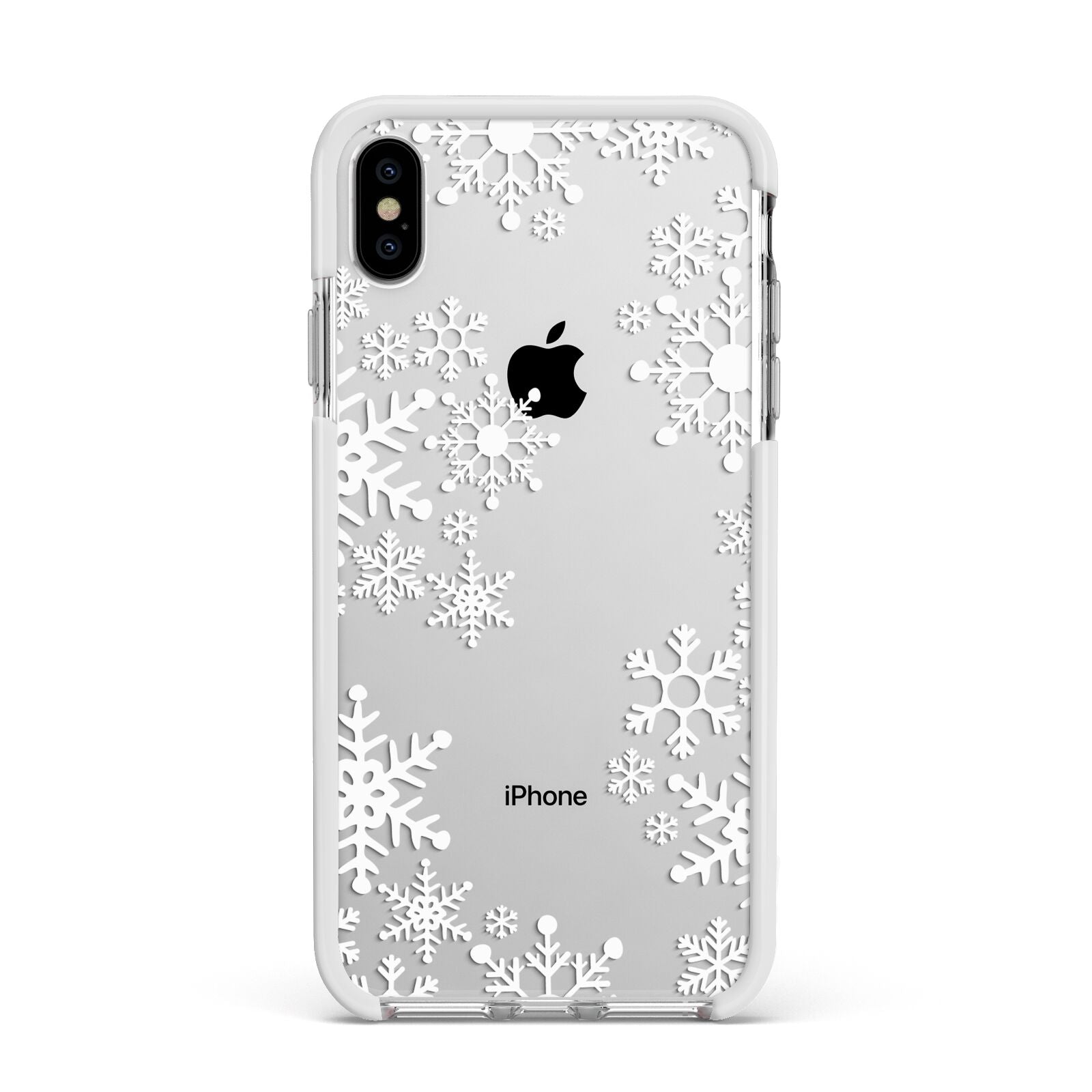 Snowflake Apple iPhone Xs Max Impact Case White Edge on Silver Phone