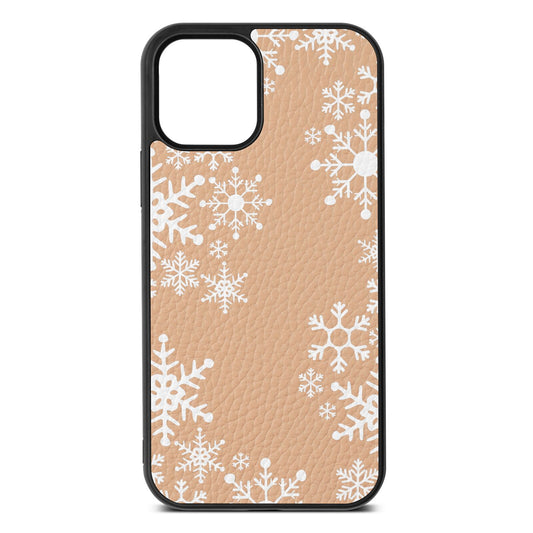 Snowflake Nude Pebble Leather iPhone 12 Case