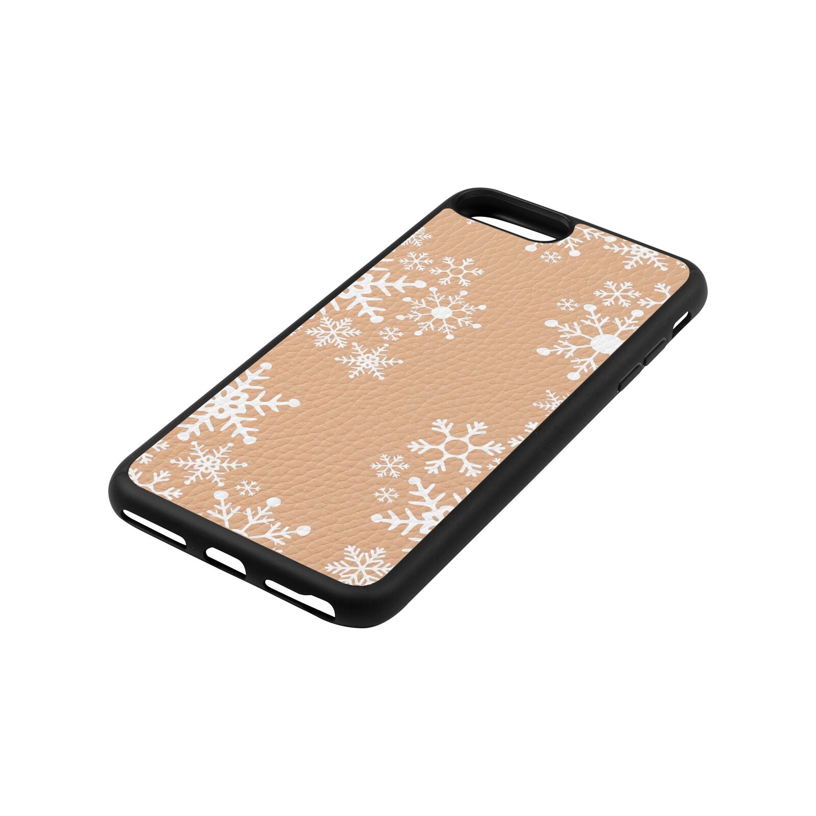 Snowflake Nude Pebble Leather iPhone 8 Plus Case Side Angle