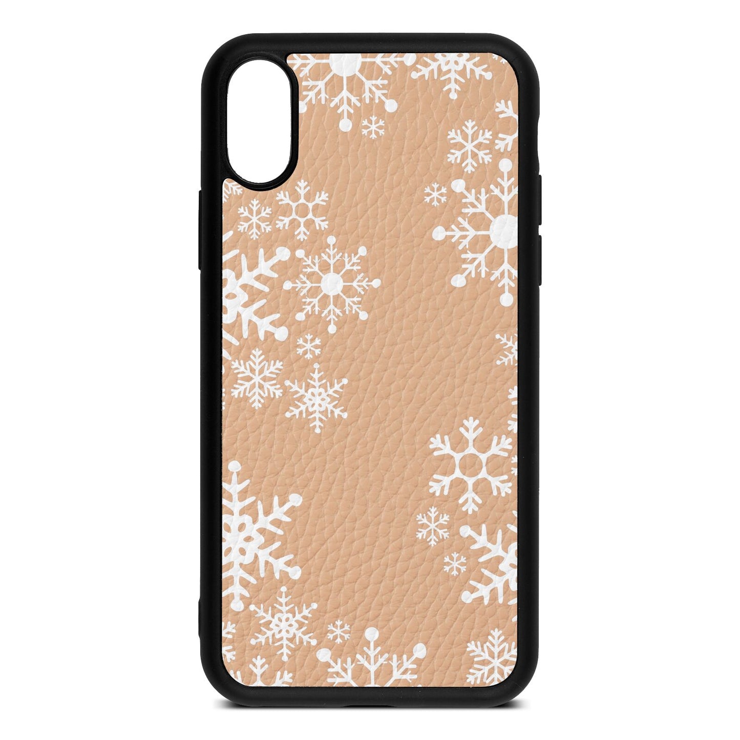 Snowflake Nude Pebble Leather iPhone Xs Case