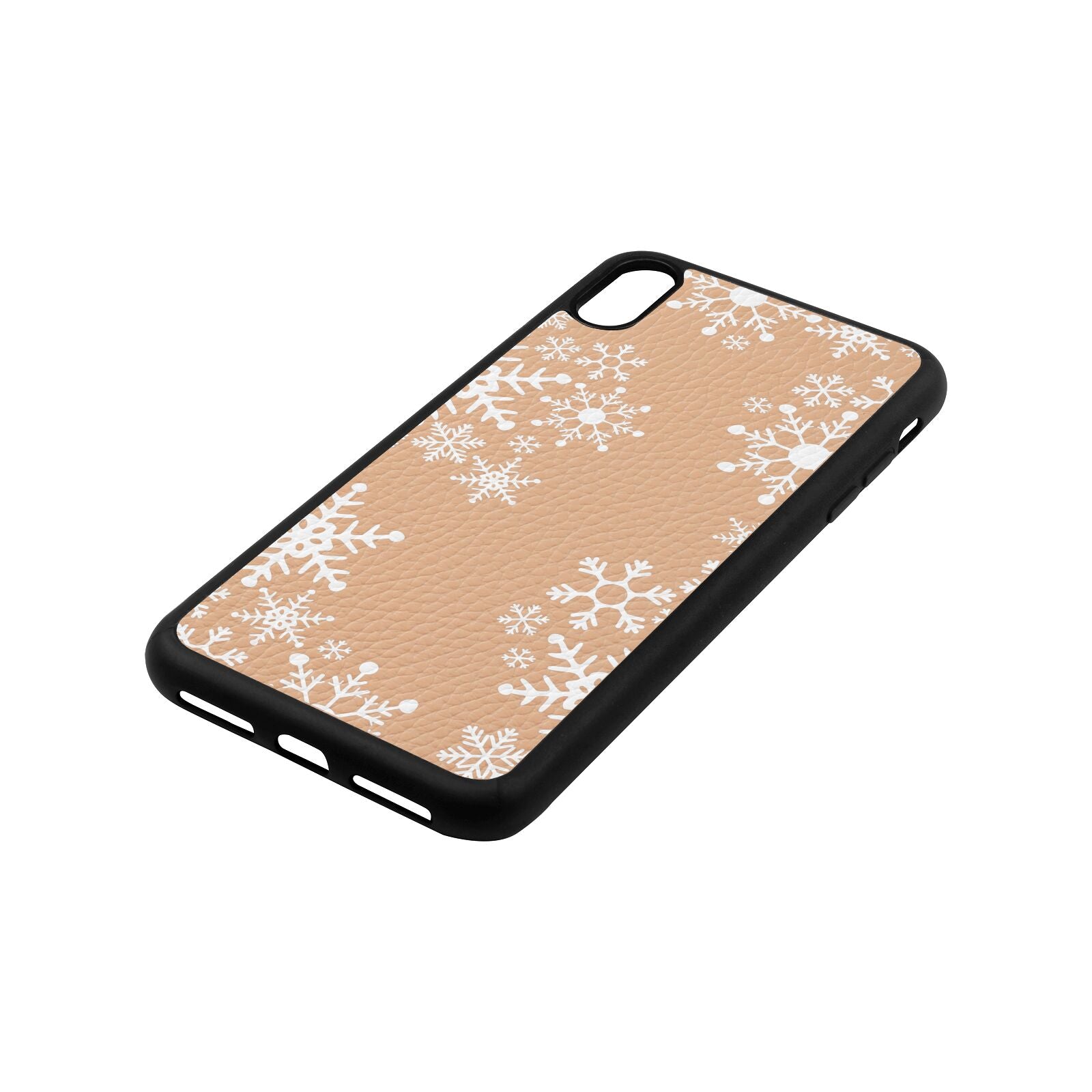 Snowflake Nude Pebble Leather iPhone Xs Max Case Side Angle