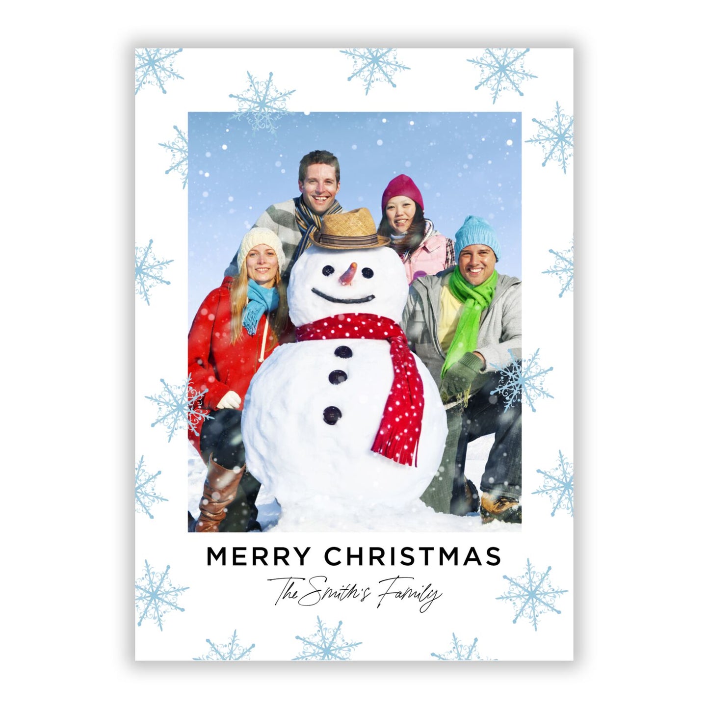 Snowflake Photo Upload Family A5 Flat Greetings Card