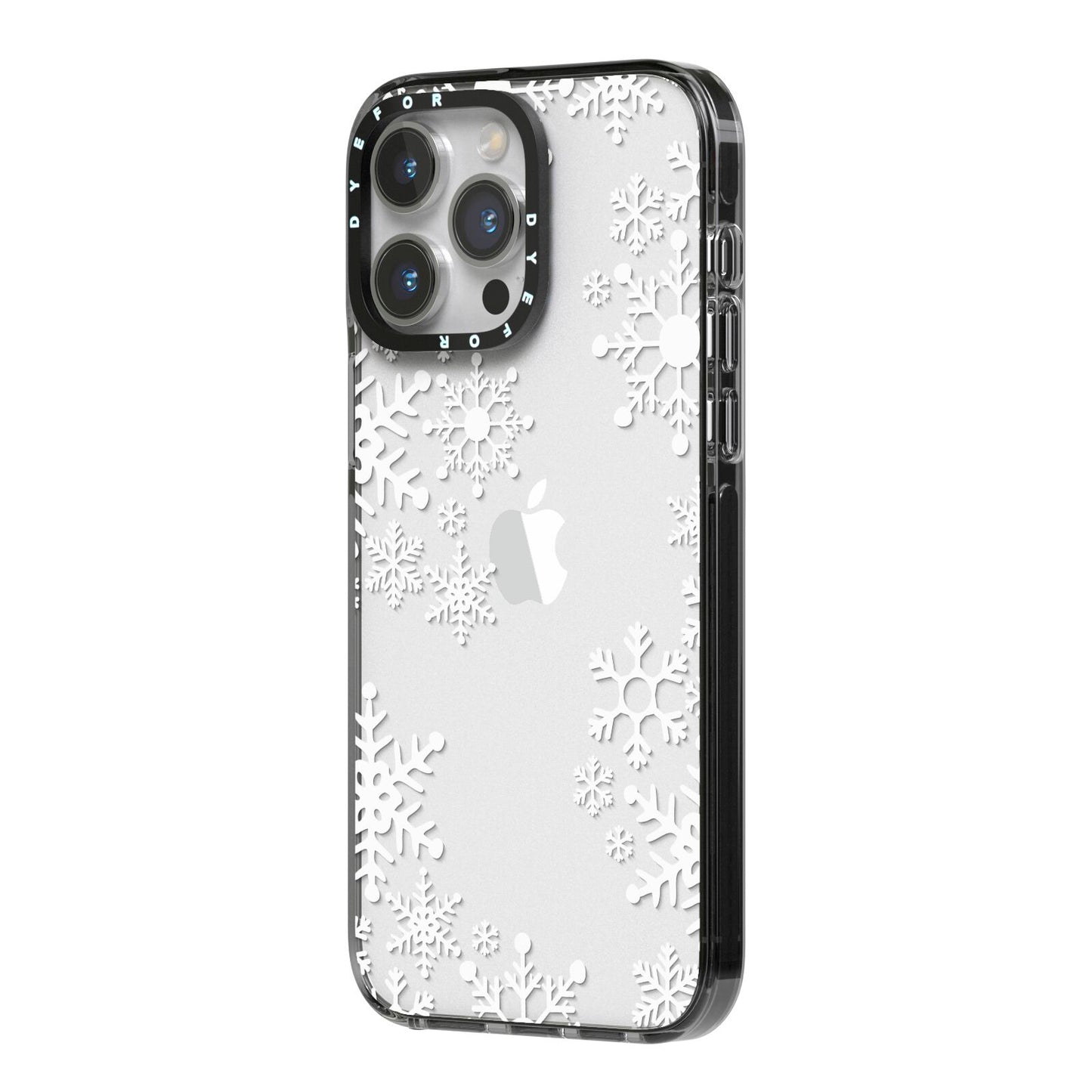 Snowflake iPhone 14 Pro Max Black Impact Case Side Angle on Silver phone