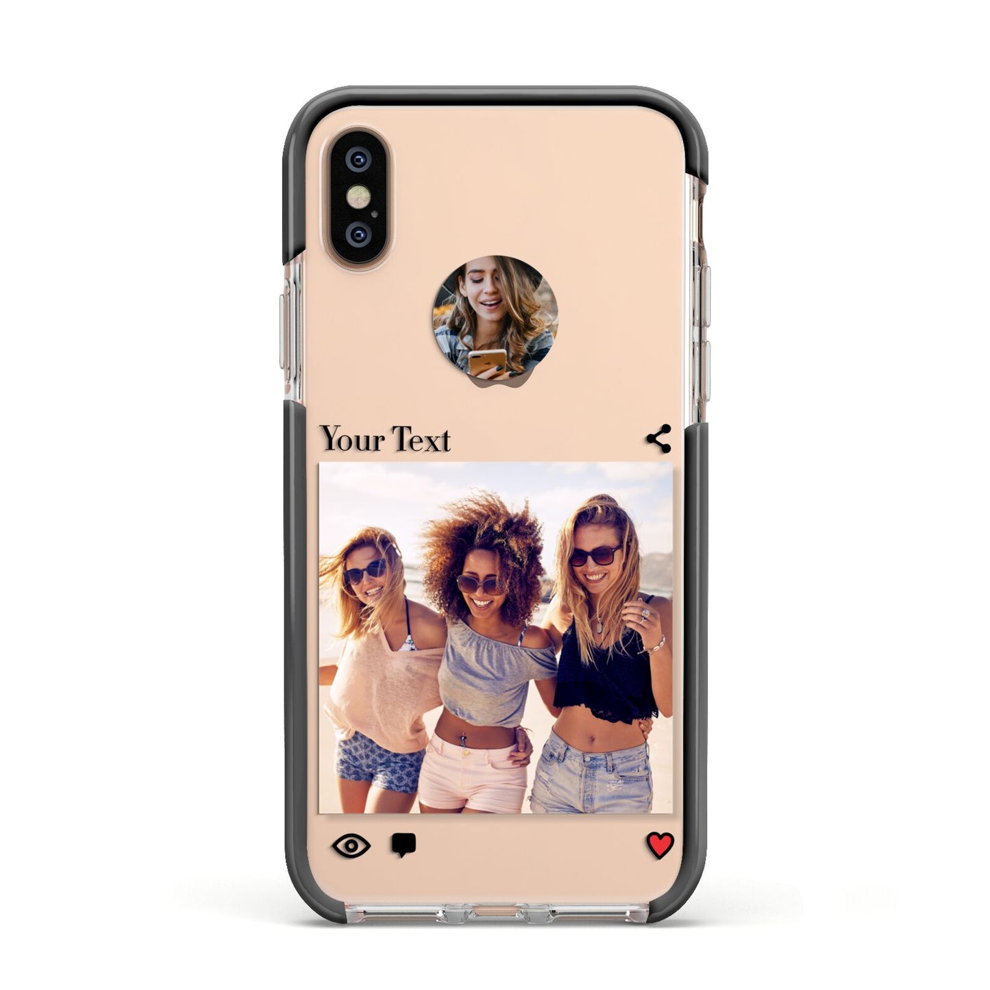 Social Media Photo Apple iPhone Xs Impact Case Black Edge on Gold Phone