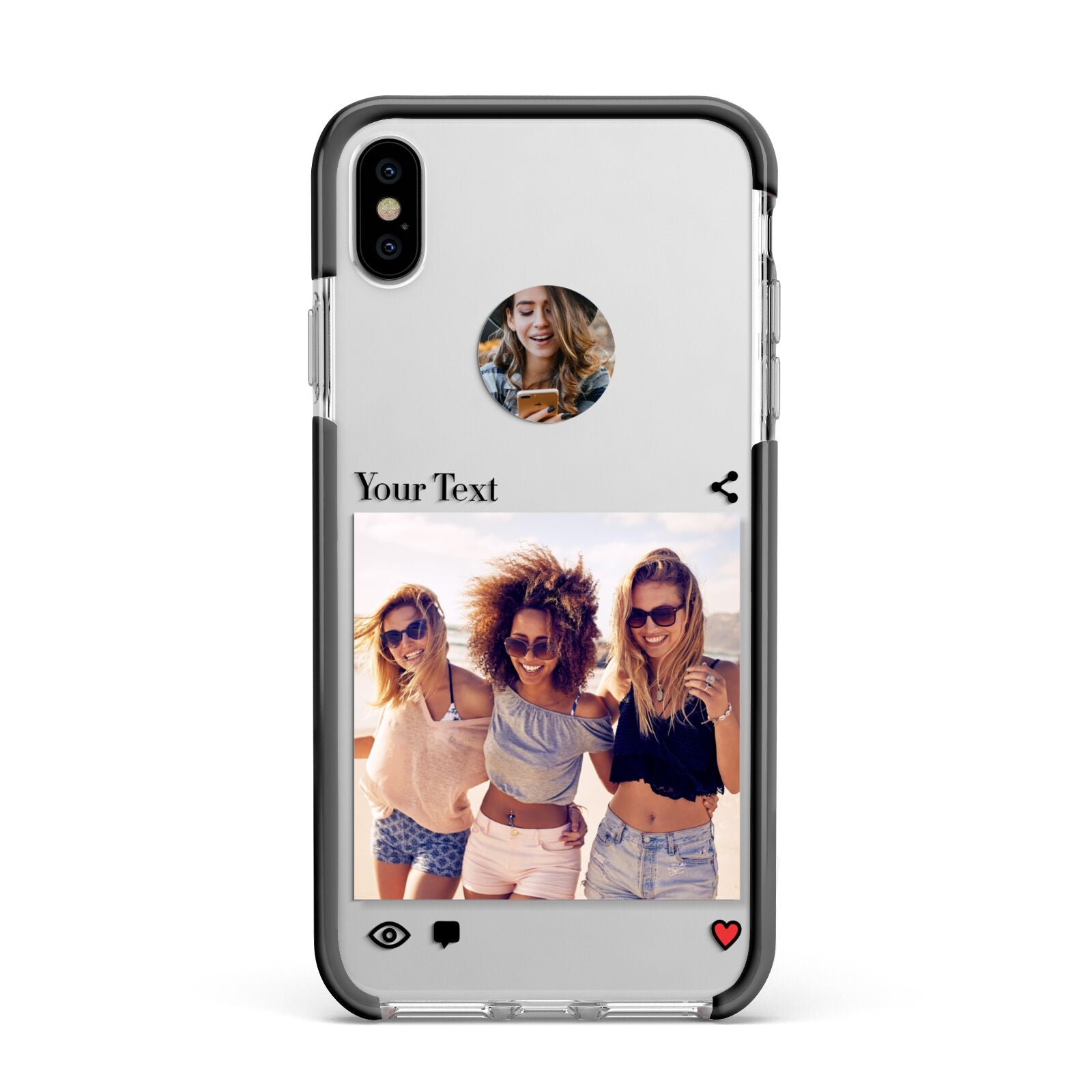 Social Media Photo Apple iPhone Xs Max Impact Case Black Edge on Silver Phone
