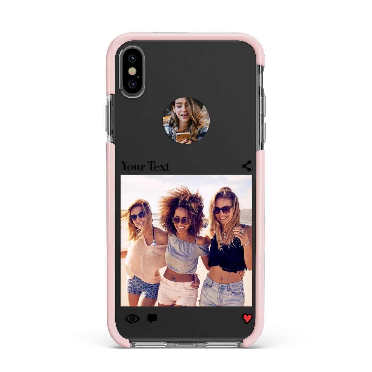 Social Media Photo Apple iPhone Xs Max Impact Case Pink Edge on Black Phone